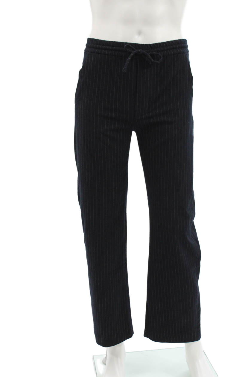 Zara Mens 2 Piece Dark Blue Striped Suit Jacket Pants Size XS
