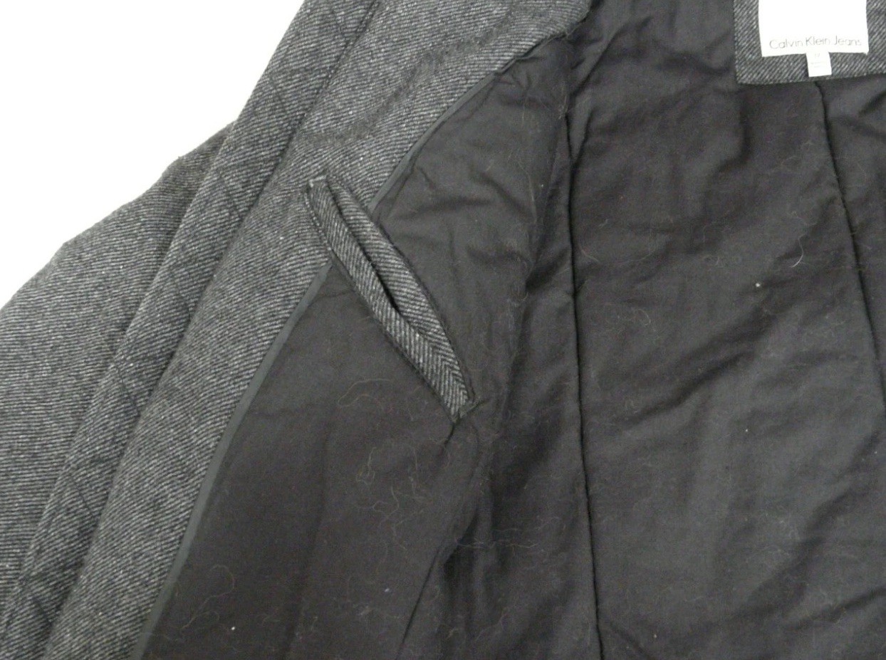 Calvin Klein Bomber Jacket Mens M Charcoal Gray Zip Pockets Ribbed Heavyweight