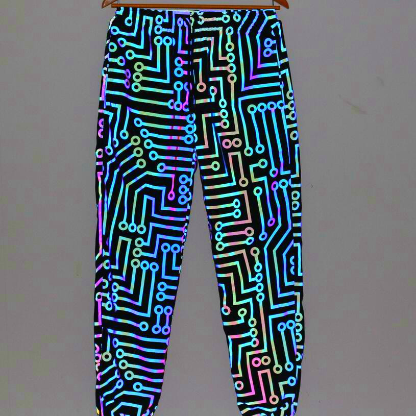 Colorful Reflective Circuit Pattern Jacket Rainbow Color Jacket Top + Pants