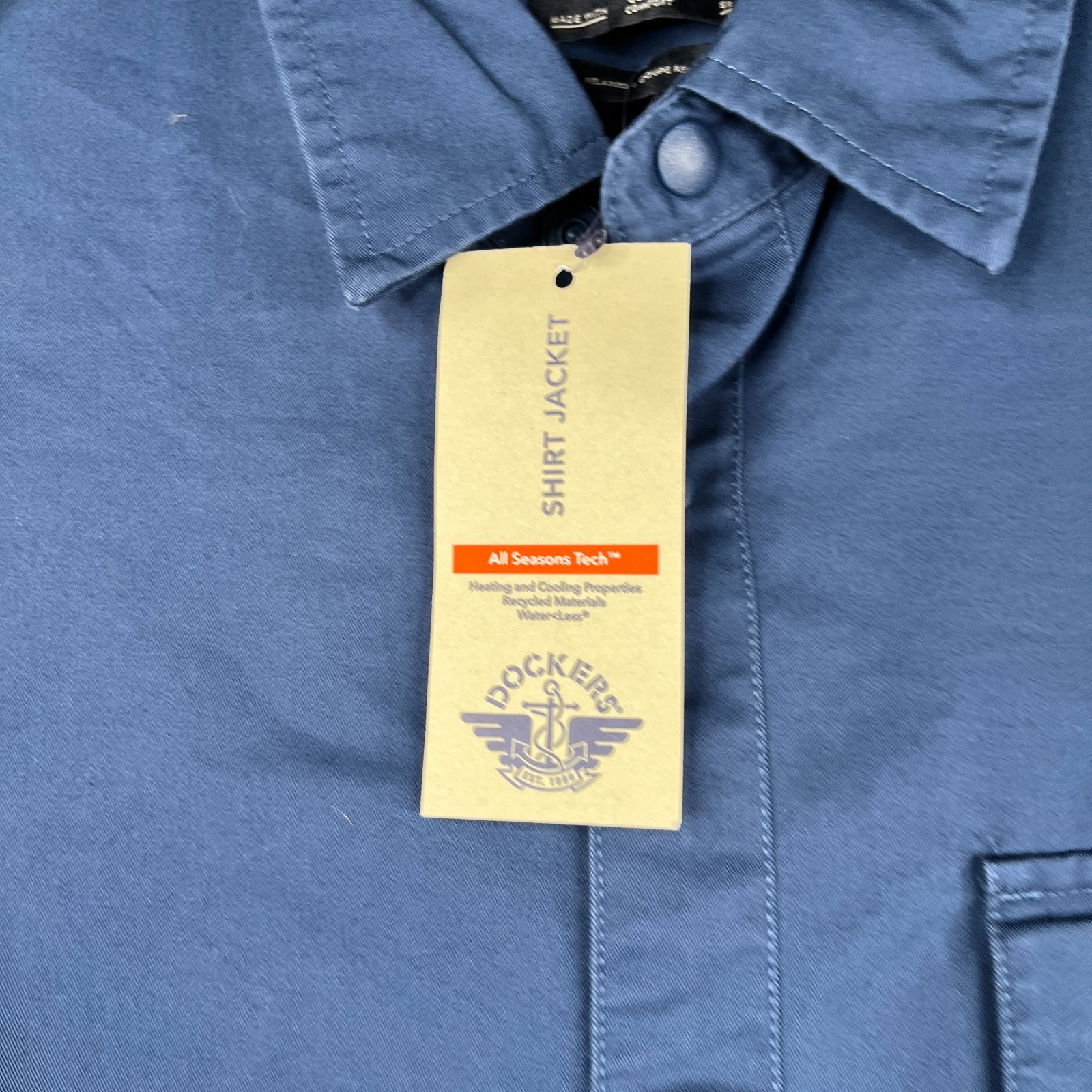 Dockers Shirt Jacket Mens XL Navy Blue Snap All Season Tech Pocket New NWT