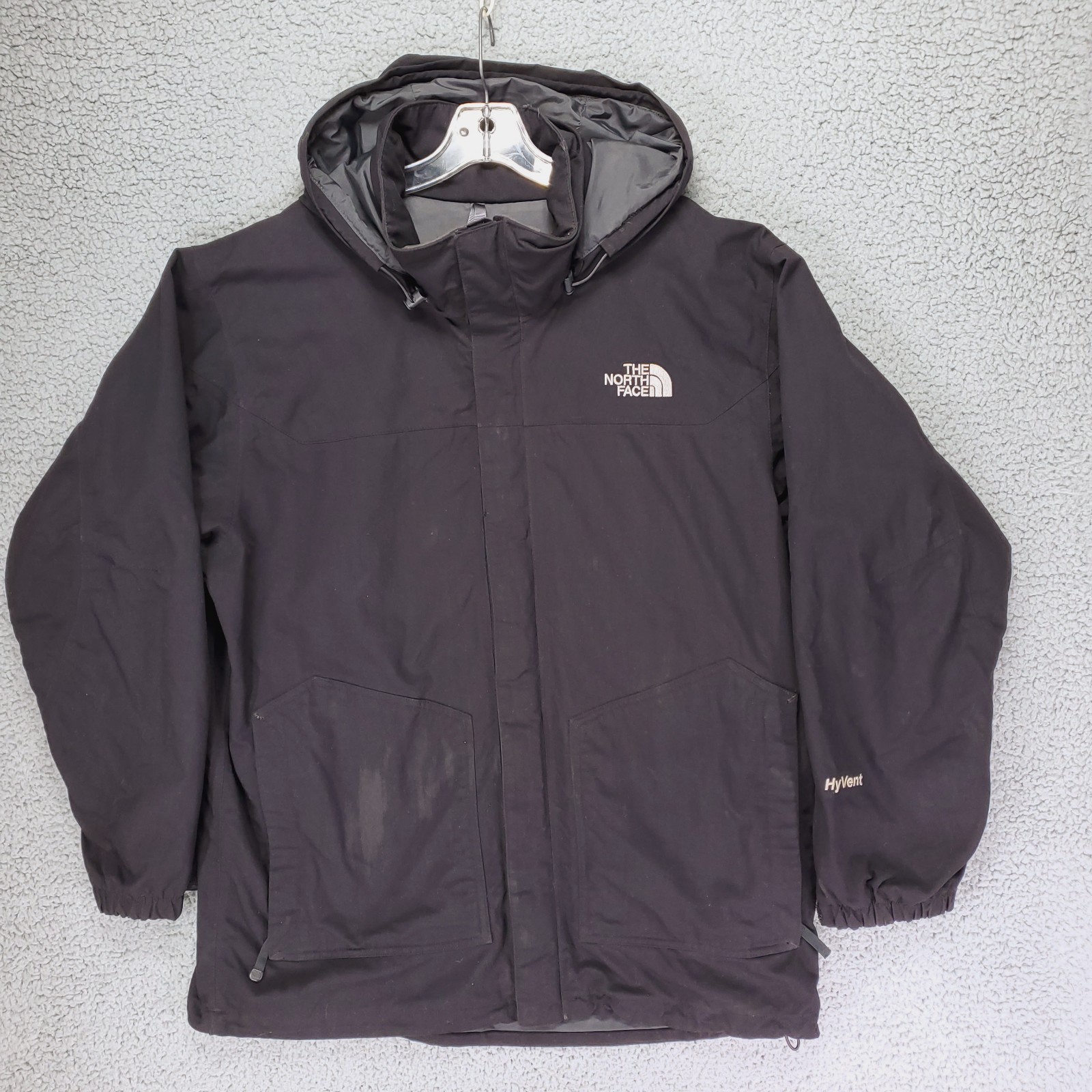 The North Face HyVent Shell Jacket Mens L Black Hooded Outdoor Adventure Gorp