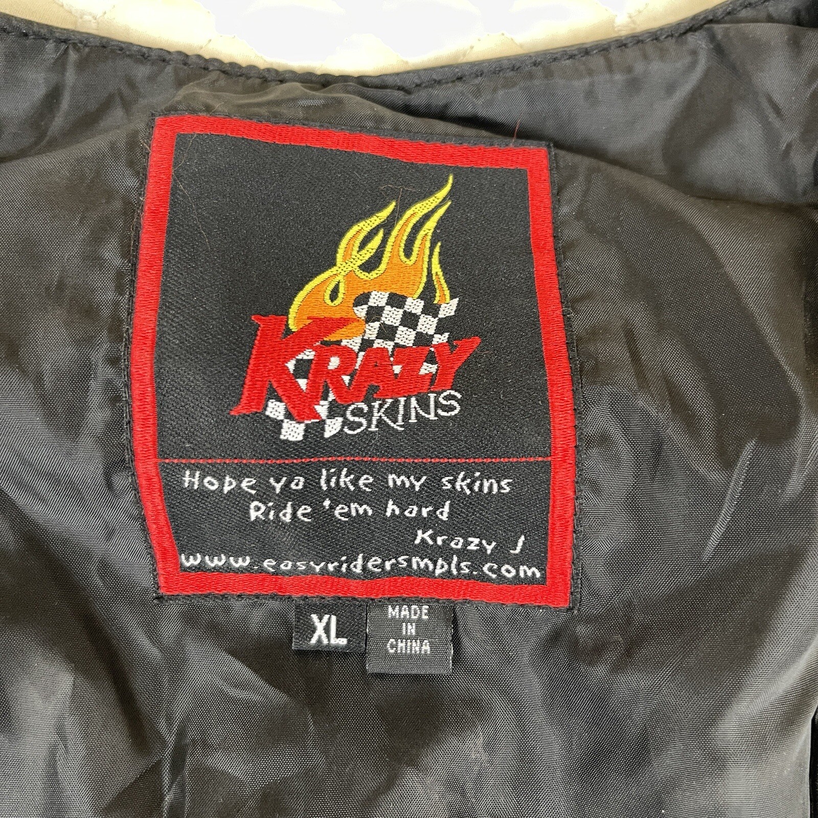 Vintage Mens Leather Vest XL Black Motorcycle Flame Fire Design Krazy Skins