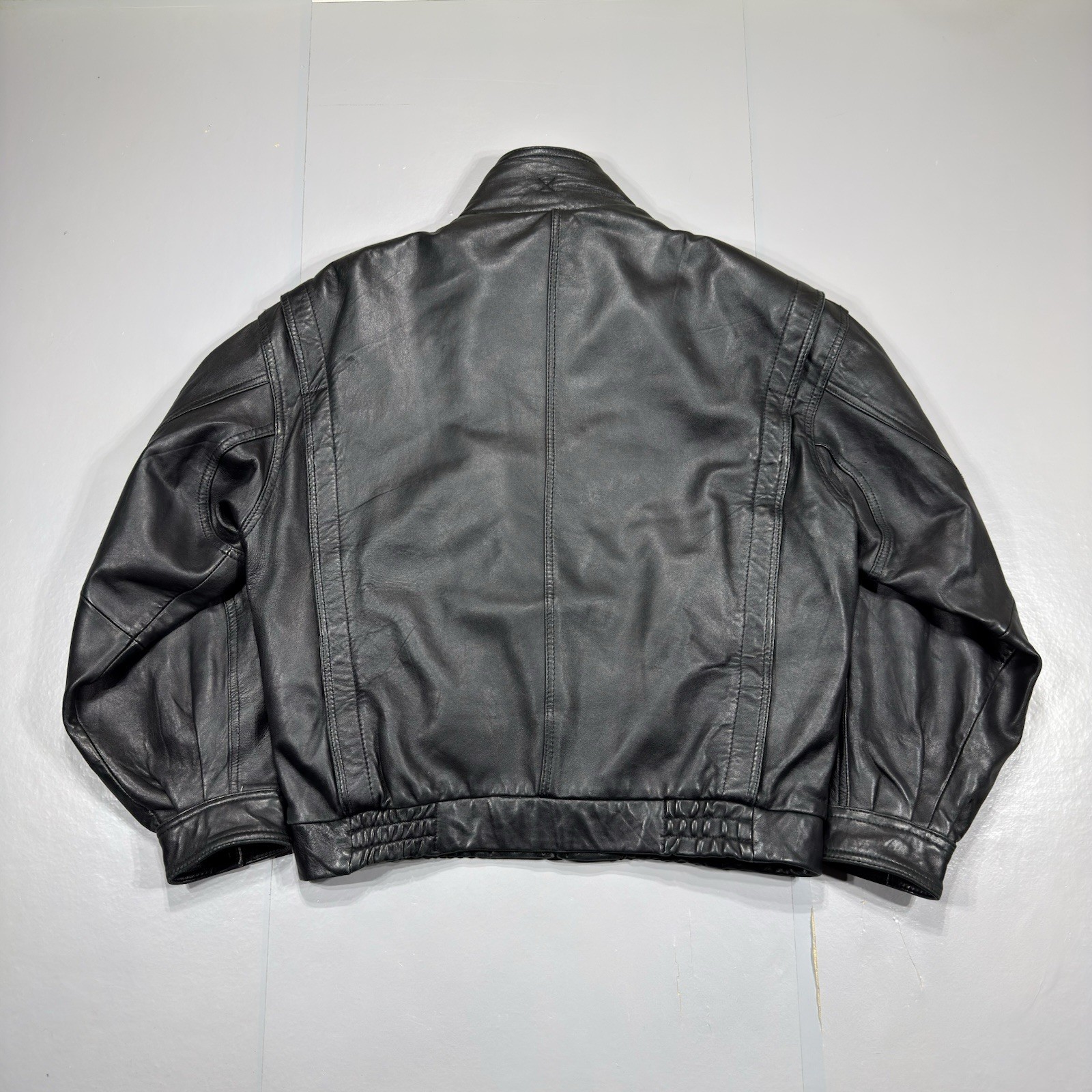 VTG LP Uomo Black Leather Flight Bomber Jacket Mens Large 3M Thinsulate Liner