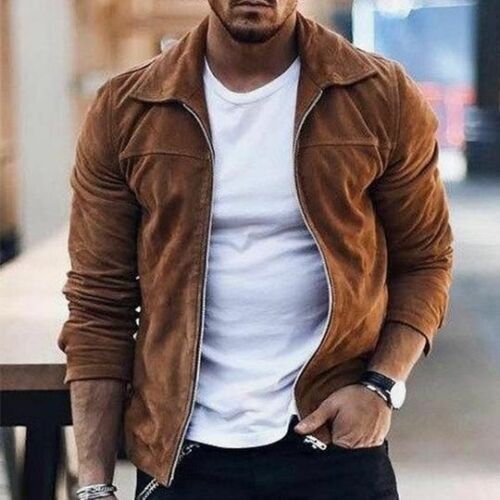 Men’s Brown Suede Jacket Pure Leather Custom Made S M L XL XXL 3XL 4XL