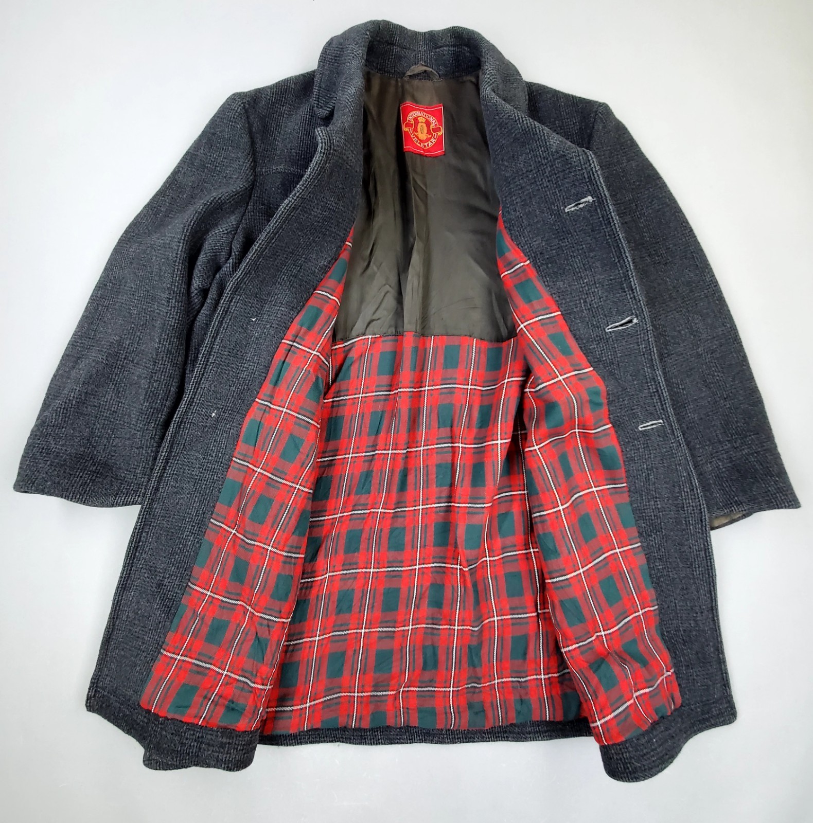 International Valstar Plaid Grey Single Breasted Wool Coat Jacket Made In Dublin