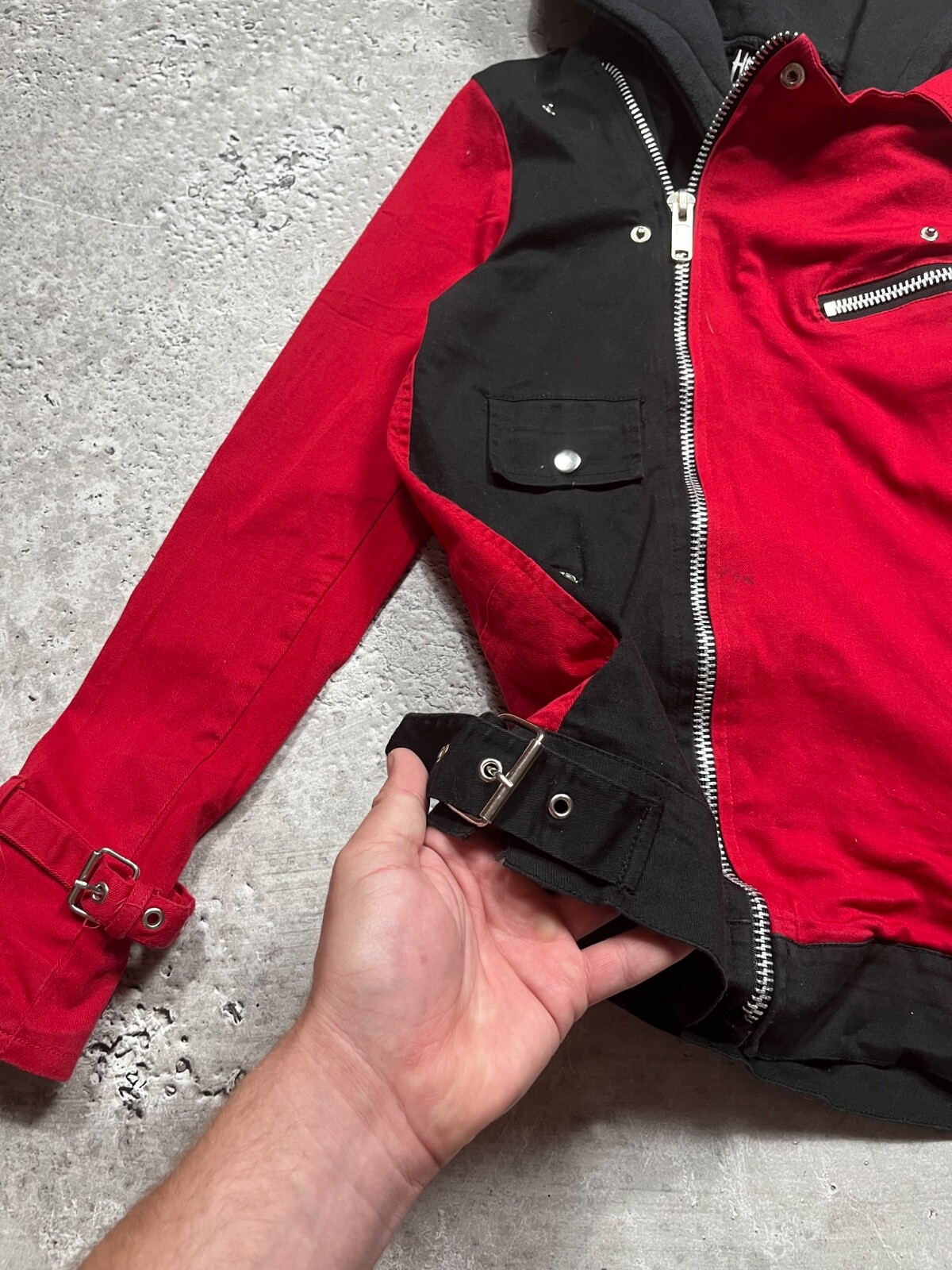 Heartless slim fit punk cotton hoodie jacket zip-up red black bondage style