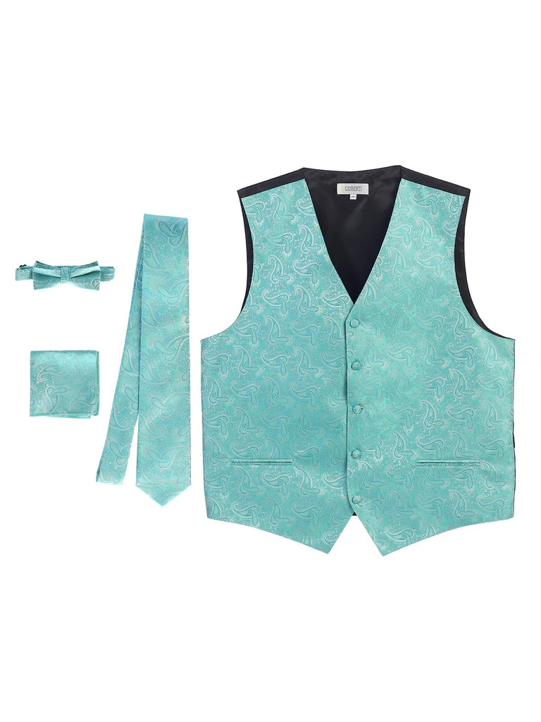 Gioberti Men’s 4 Pc Formal Jacquard Paisley Vest Set 100 % Polyester Size XS-4XL