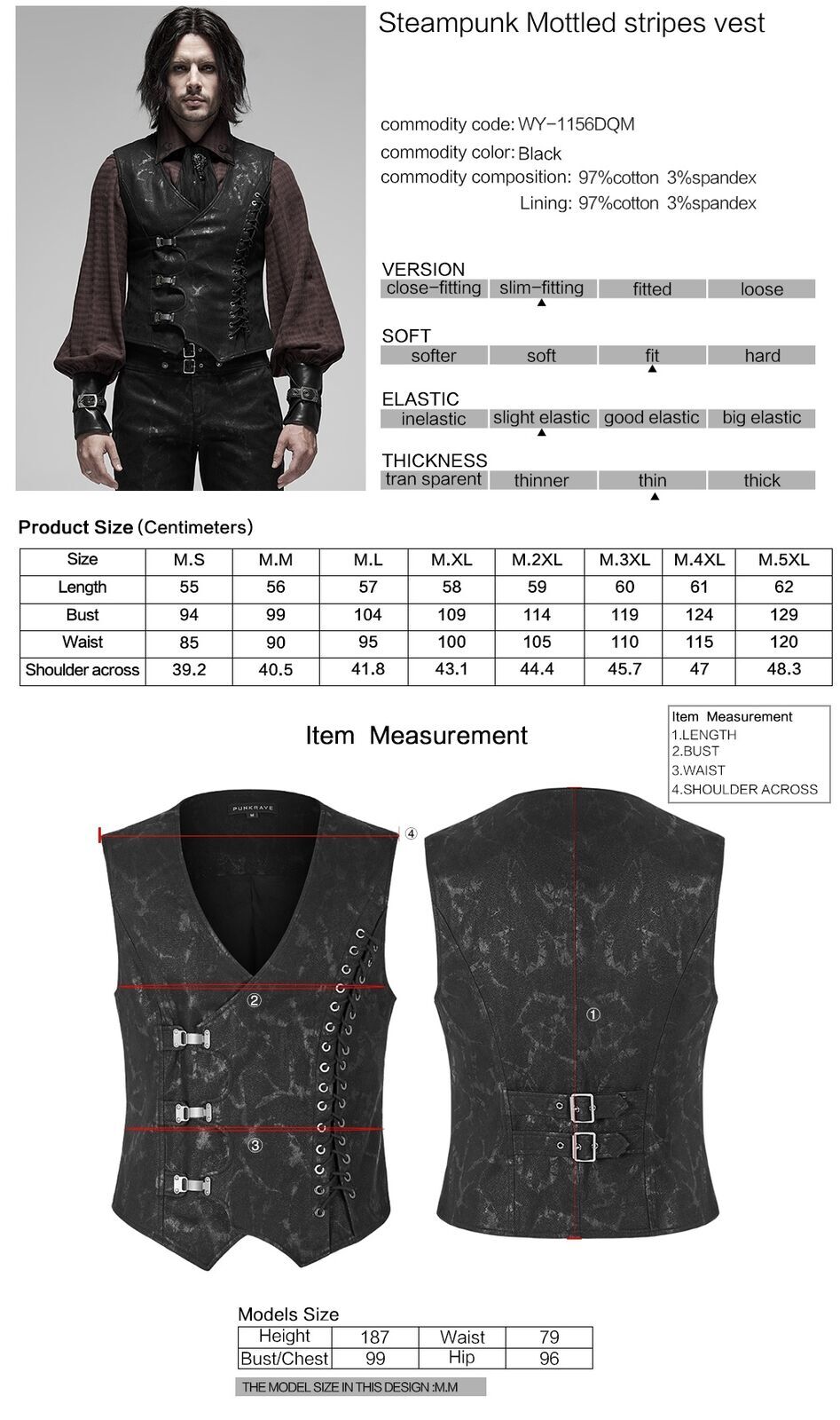 PUNK RAVE Men Steampunk Slim Vests Irregular Hem Sleevelss Goth Short Waistcoat