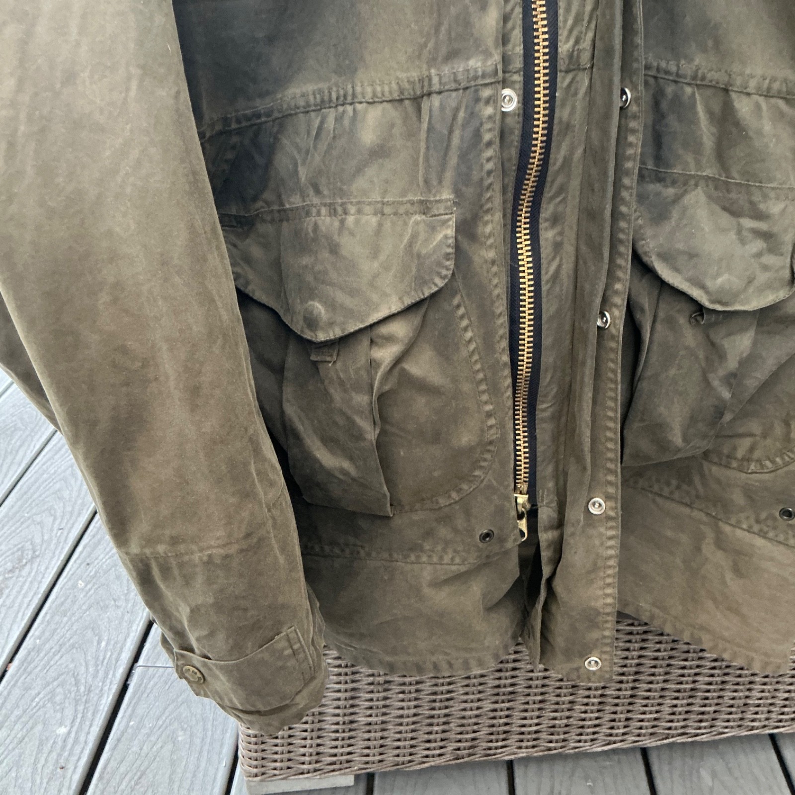 Filson 1438N All Season Rain Coat Men’s large Oil Finish Cover Cloth 6oz used