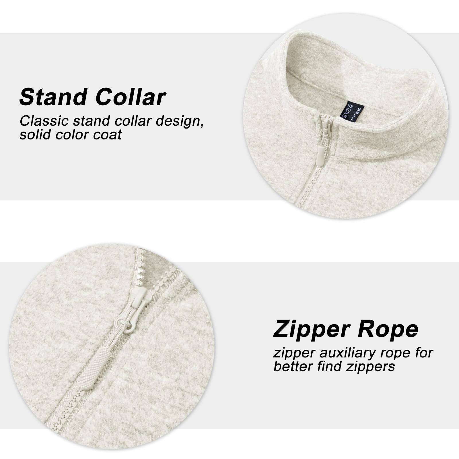 Mens Stand Collar Fleece Jacket Lightweight Full-Zip Warm Coat Casual Sportswear