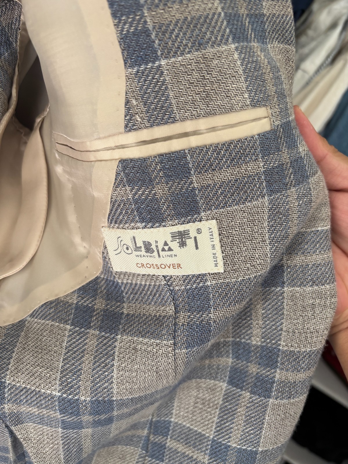 The Armoury Model 3 Jacket with Solbiati Wool-Linen Taupe Blue Check Jacket IT48