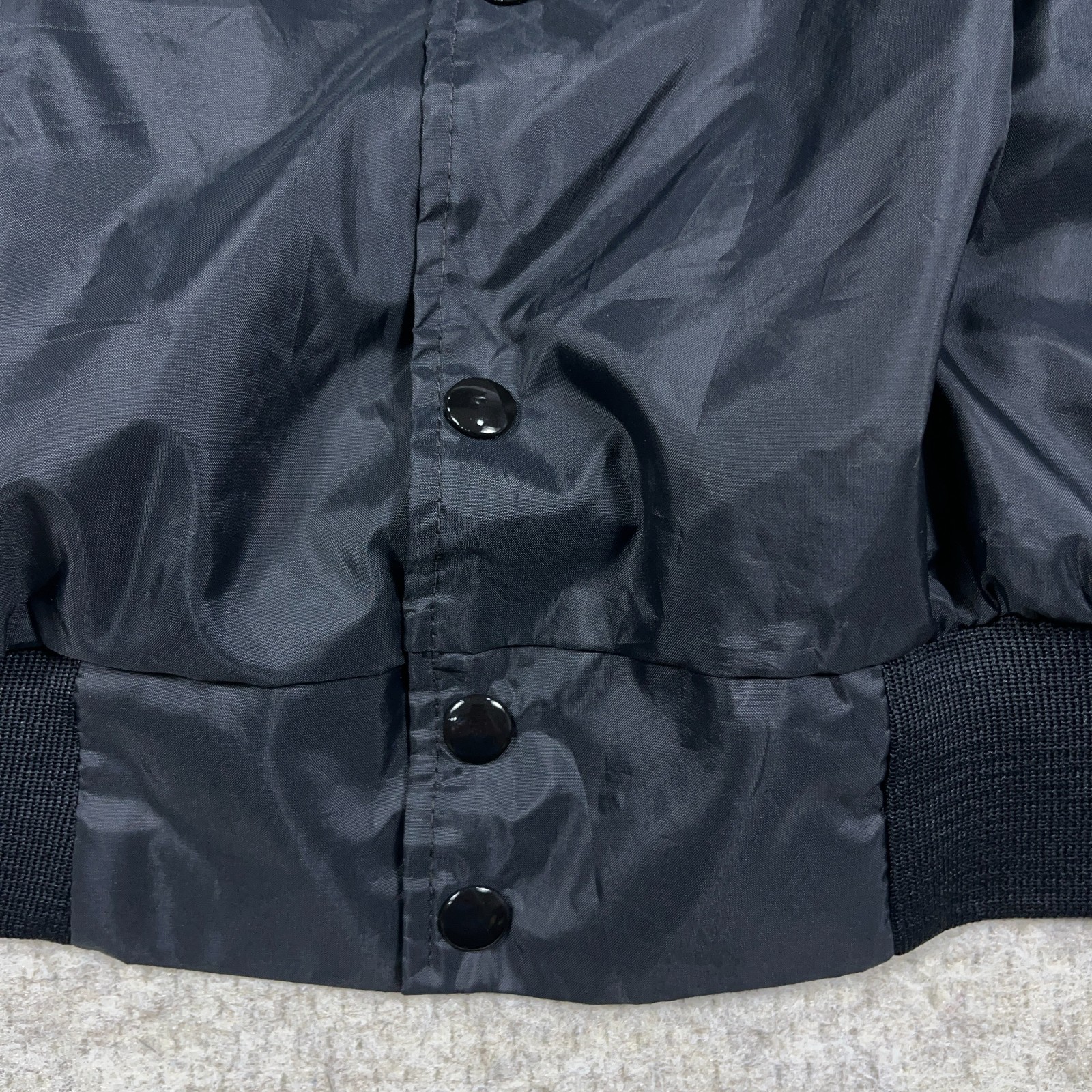 Vintage Satin Jacket Men Large Black Bomber Made In USA 80s 90s Lined Hartwell