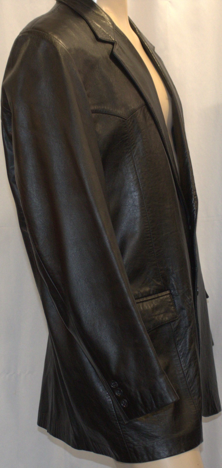 Scully Black Leather Blazer Men’s 46 L Western Yoke Two‑Button Jacket 1990s USA