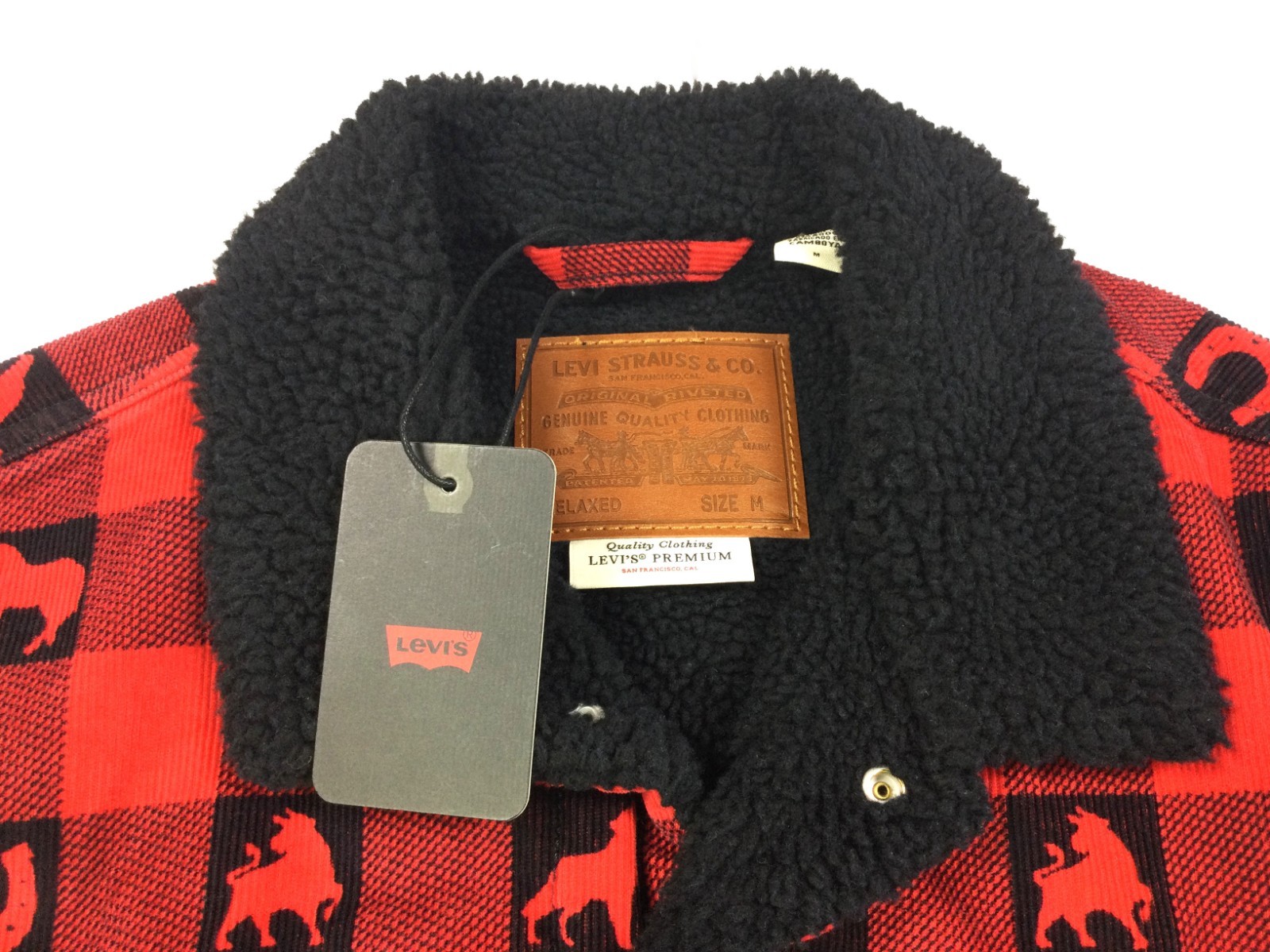 Levi’s Men Sherpa Lining Buffalo Check Plaid Western Cowboy Trucker Jacket M L