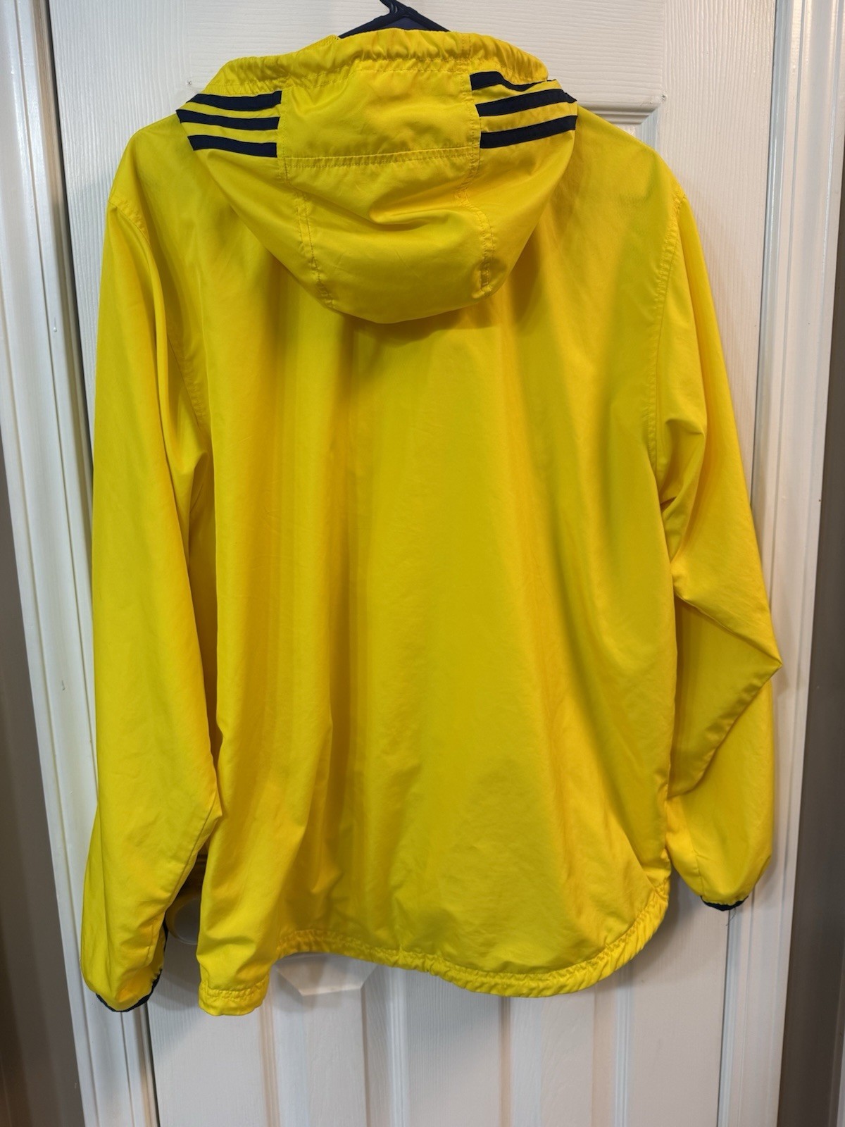 Adidas Windbreaker Jacket Mens Medium Yellow Navy 3 Stripe Hooded Y2K 2005