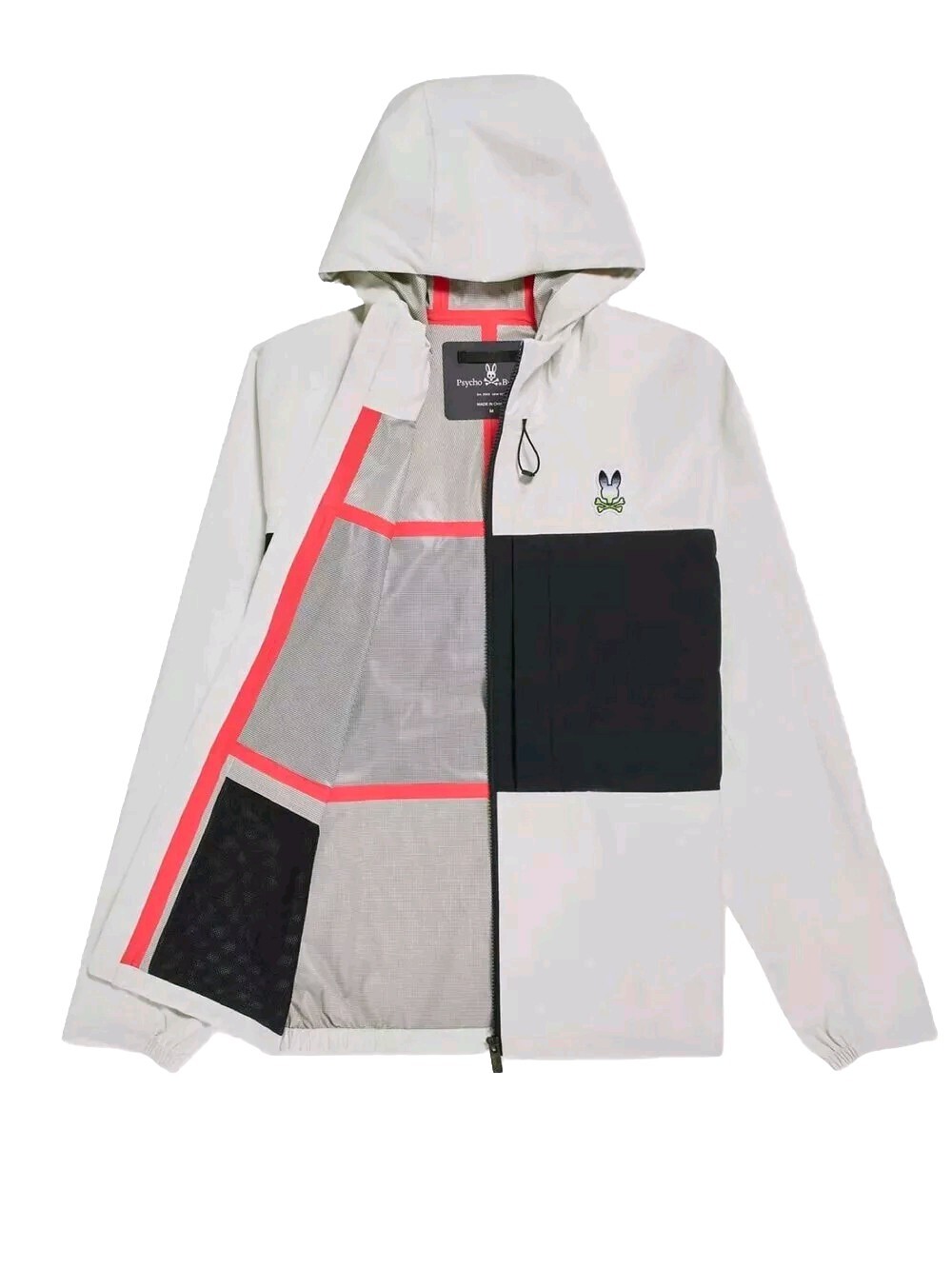 PSYCHO BUNNY Mens SMALL CLIFTON Sport JACKET Hooded Full Zip Drawstring Packable