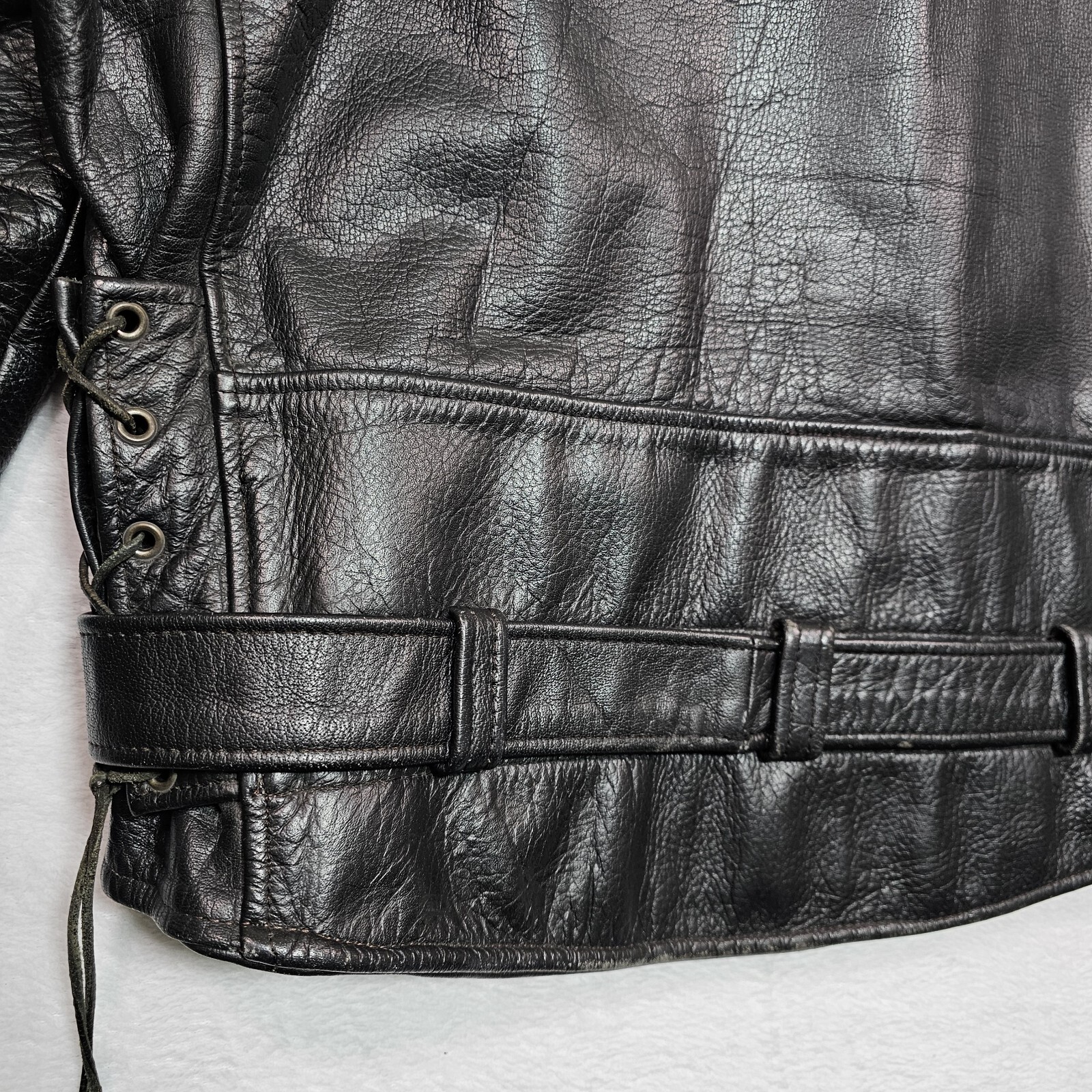 Vtg Harley Davidson Leather Jacket Mens 46 XL Shovelhead Lace Full Zip Biker