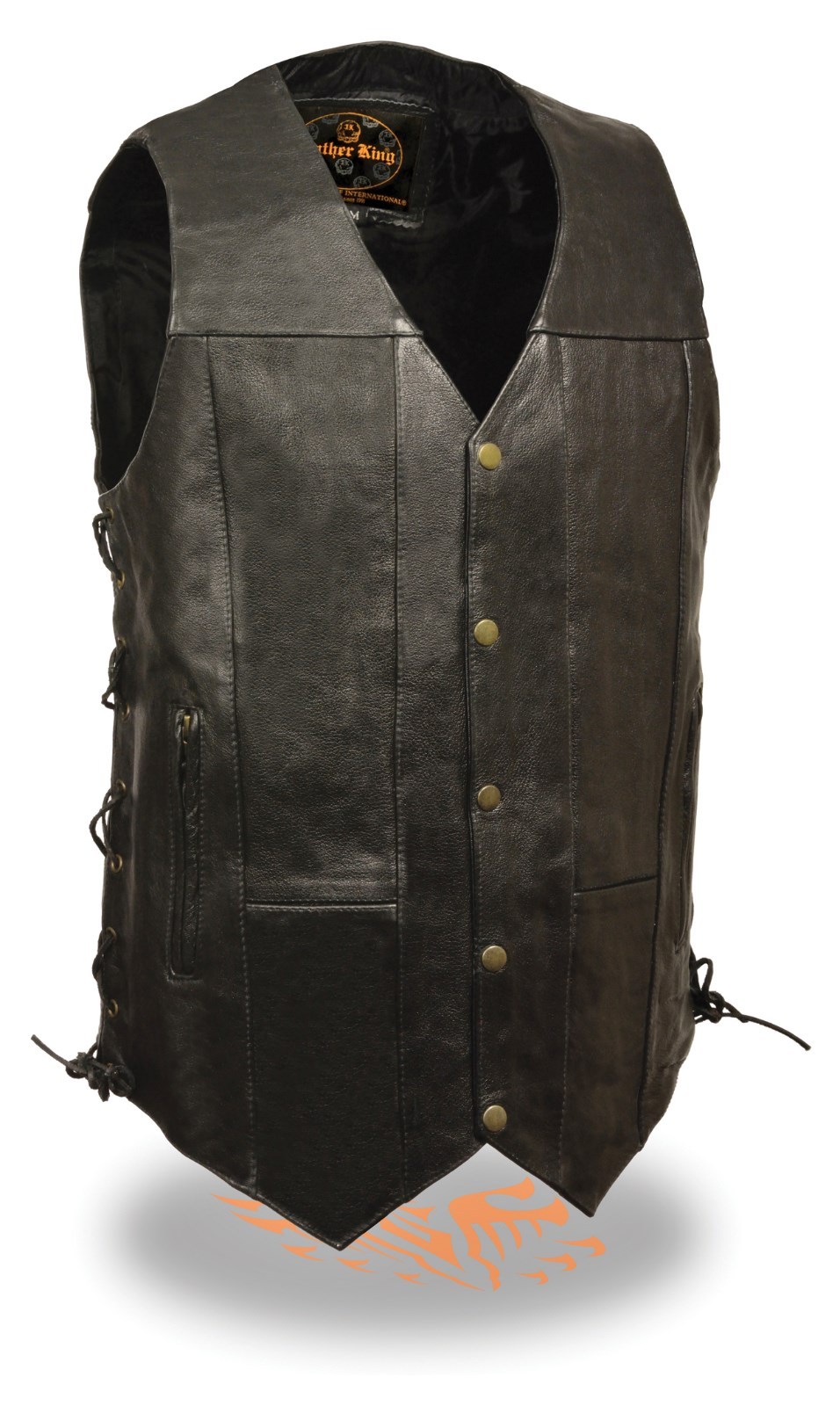 MEN’S 10 POCKET BLACK TALL COW LEATHER VEST LACE SIDES MOTORCYCLE RIDERS NEW