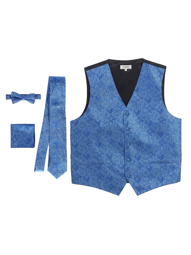 Gioberti Men’s 4 Pc Formal Jacquard Paisley Vest Set 100 % Polyester Size XS-4XL