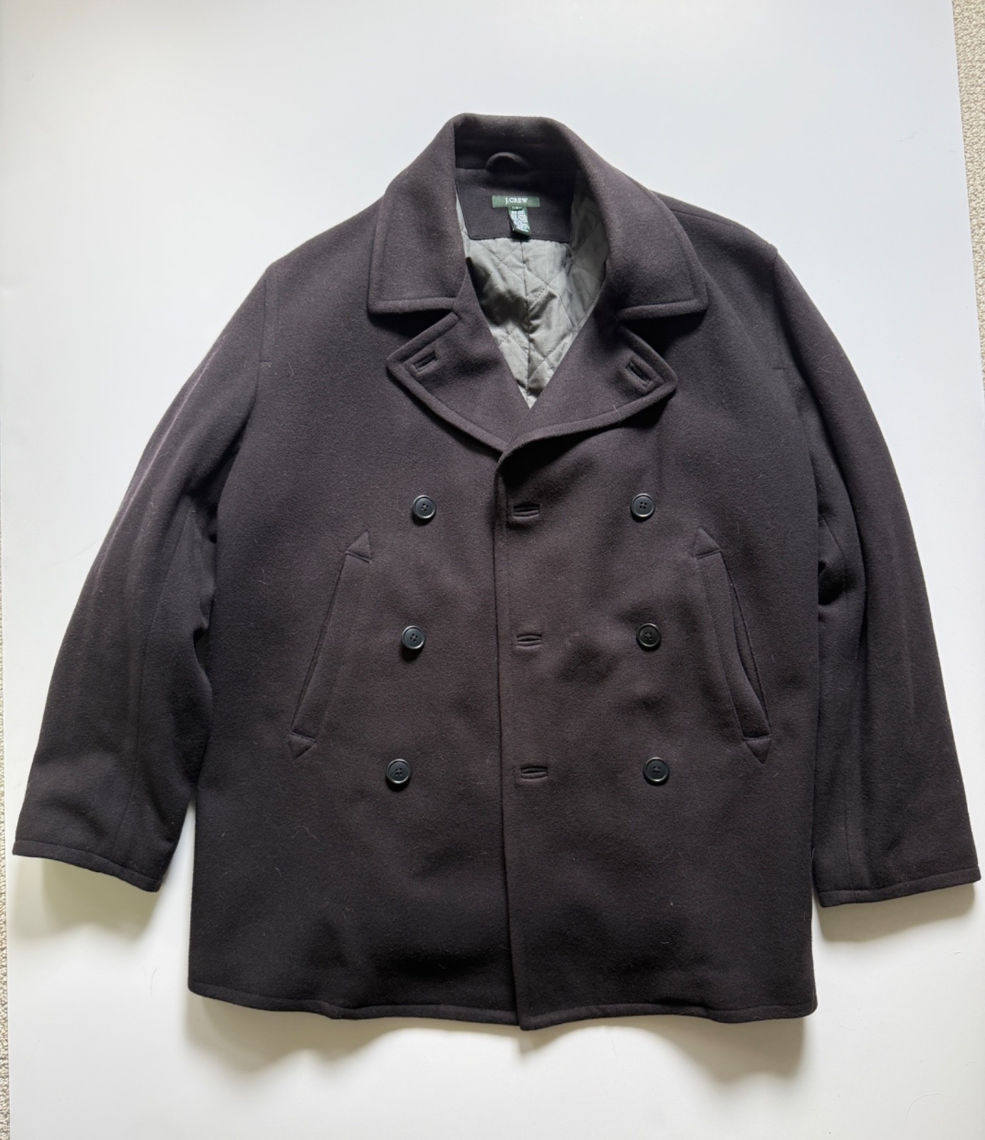 J.Crew Coat Mens Large Blue Wool Peacoat Quilted Lined Winter