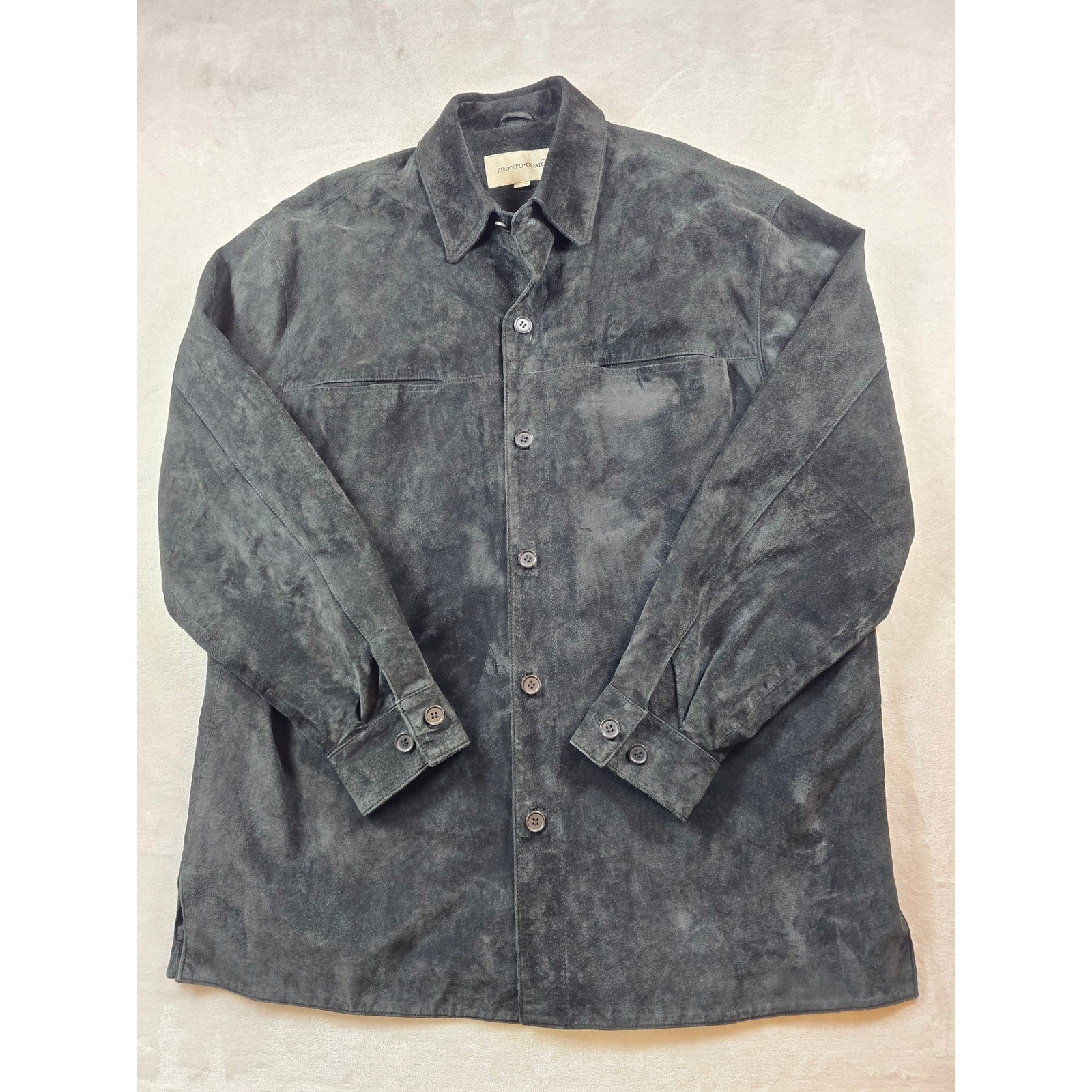 Pronto Uomo Suede Shirt Jacket Mens XL Black Leather Button Shacket Western Y2K