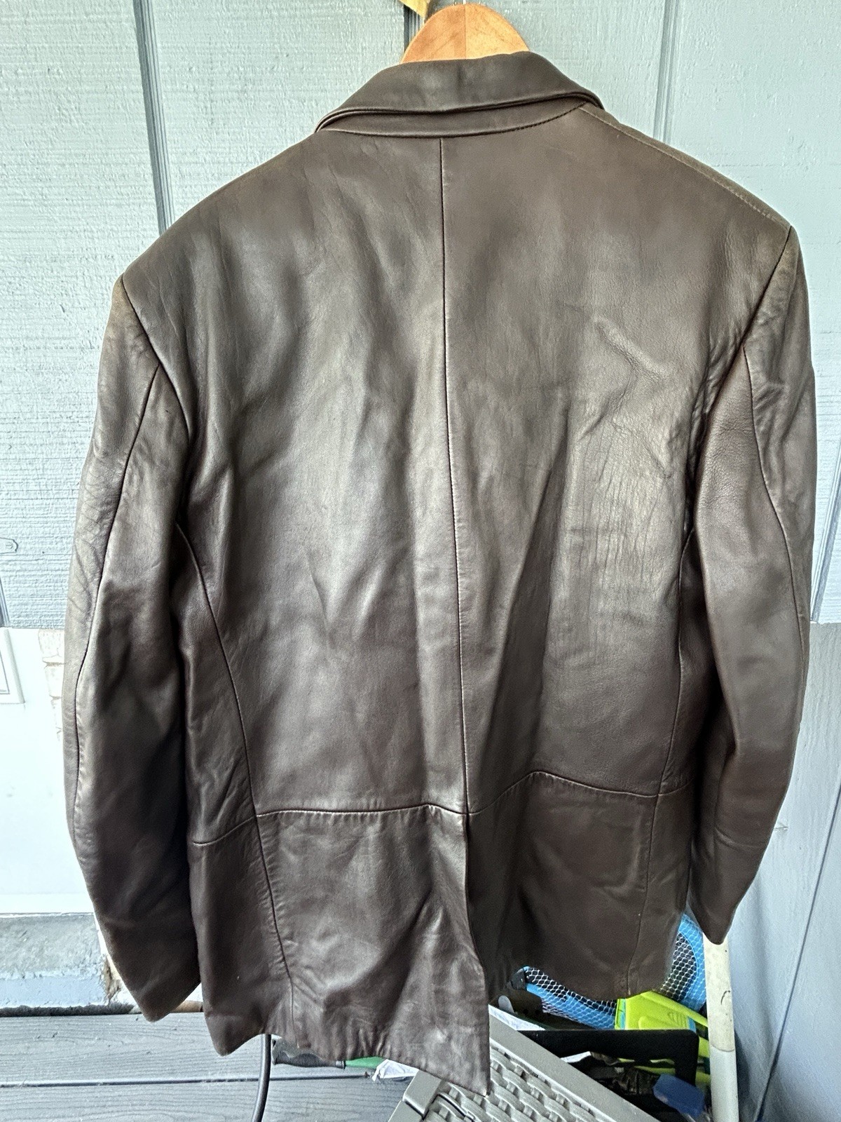 Banana Republic Leather Blazer Jacket Mens Large Brown Two Button