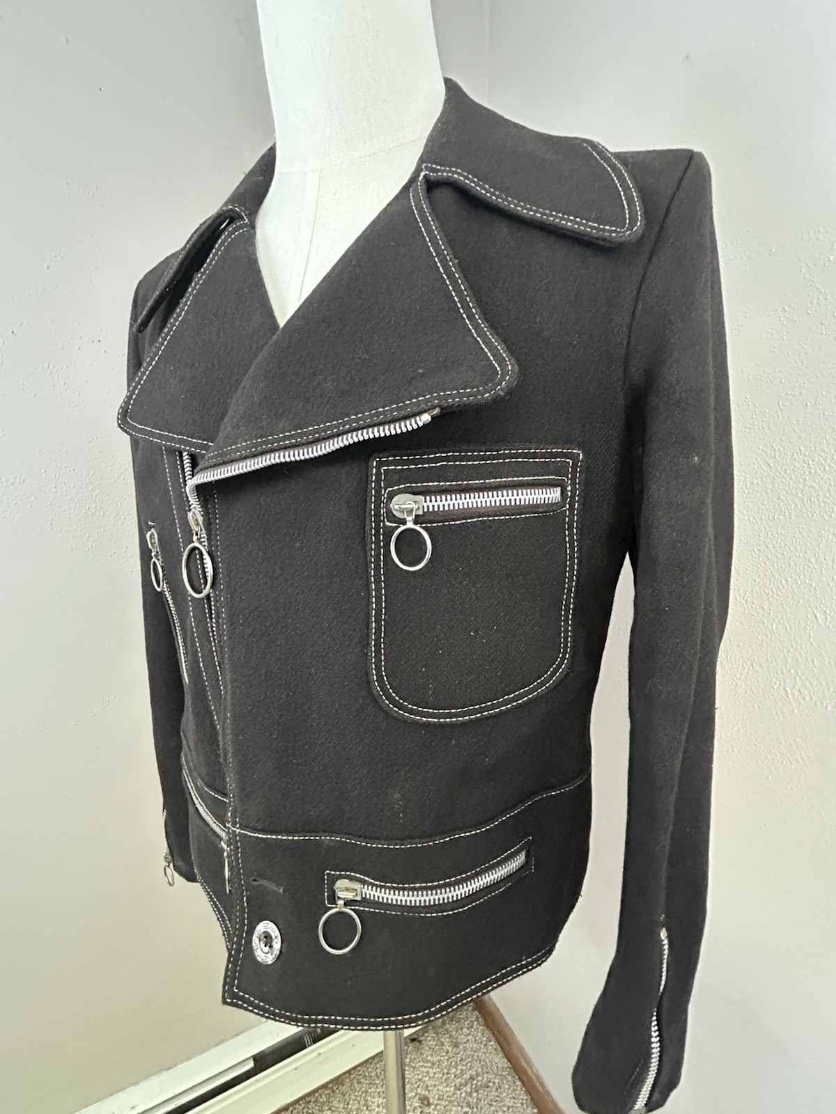 Vintage 80s 90s New Wave Asymmetrical Zipper Wool Jacket EU 52