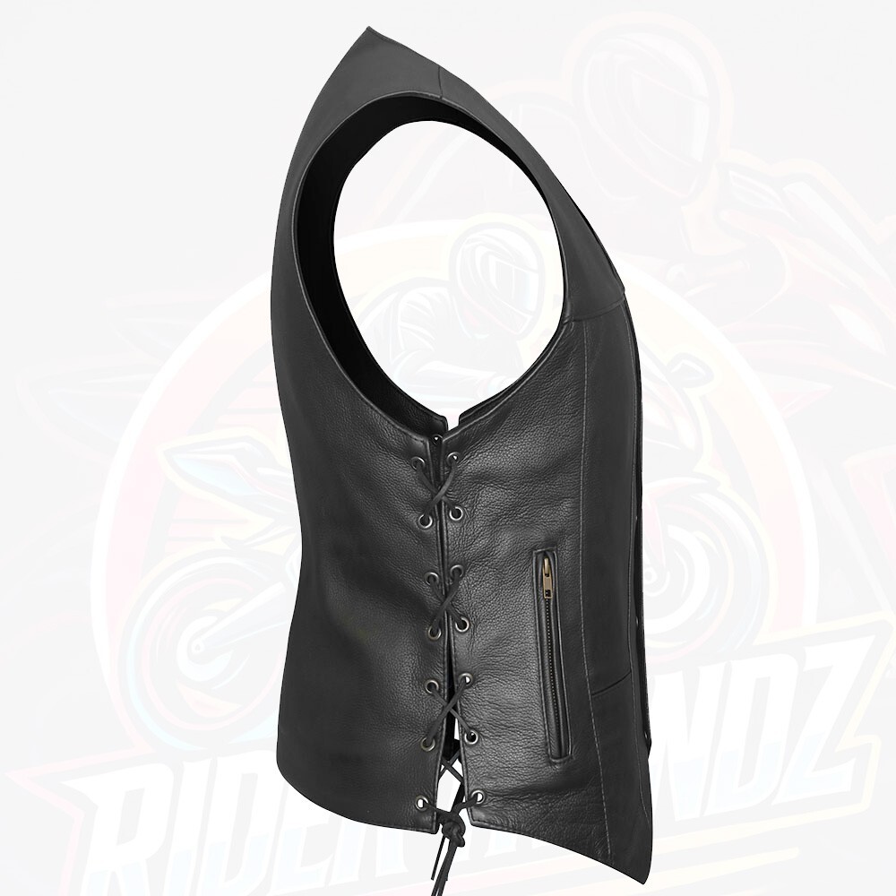 High Quality 10 Pocket Leather Motorcycle Vest with Side Laces and Gun Pockets