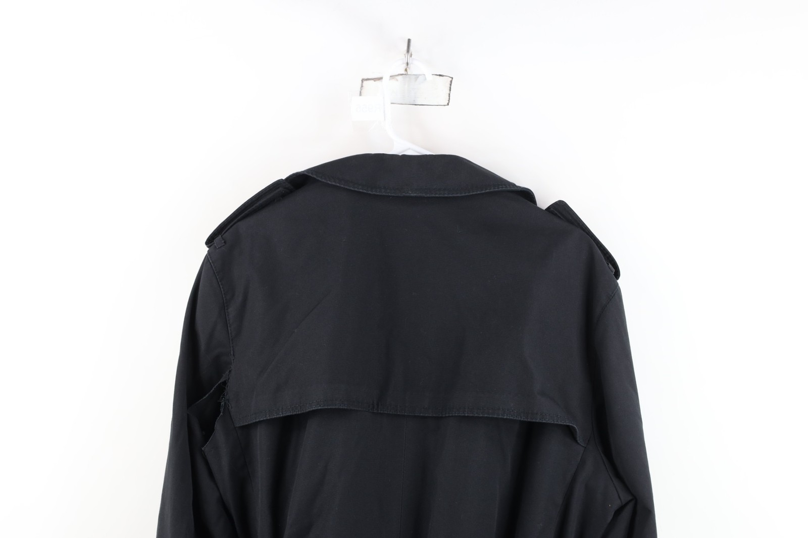 Vintage 70s Streetwear Mens 44R Distressed Belted Trench Coat Jacket Black