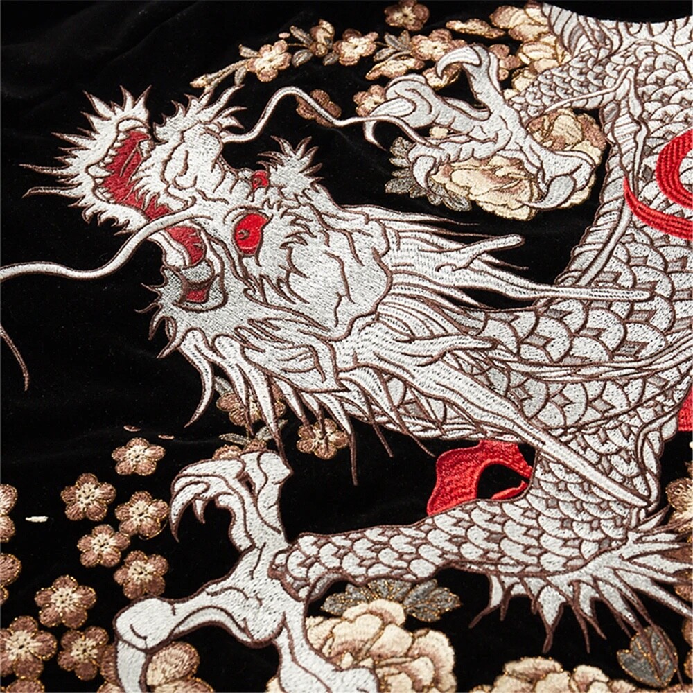 Unique Jacket Embroidered Dragon Baseball Collar Japanese Pattern Sukajan Coat