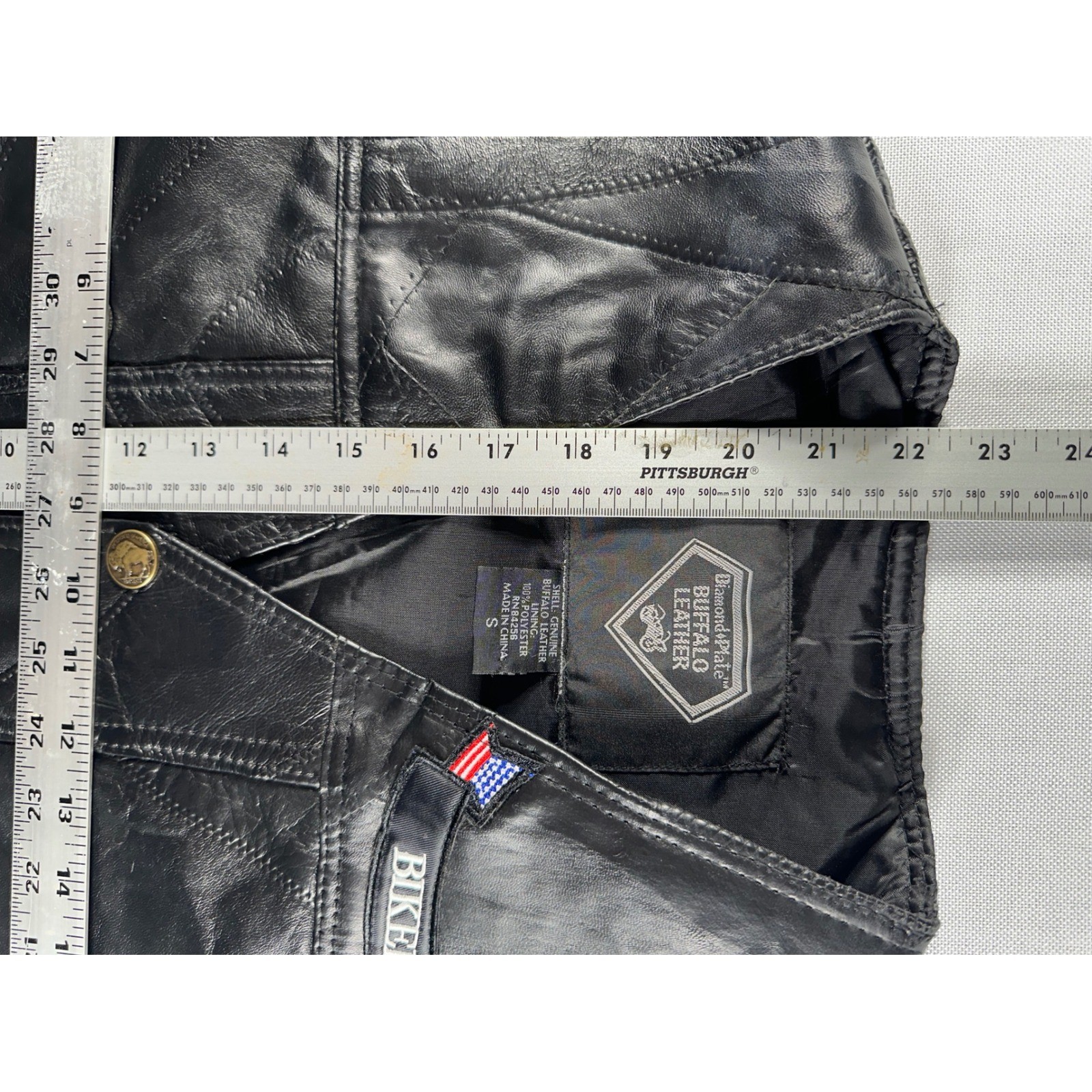 Diamond Plate Buffalo Leather Biker Vest Mens S Black Patches Lace Up Motorcycle