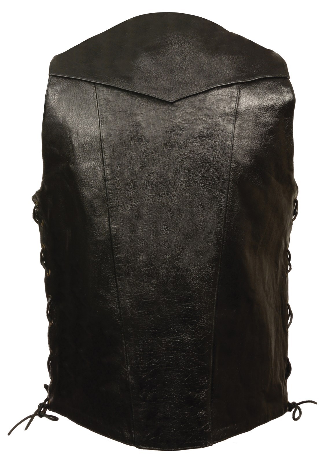 MEN’S 10 POCKET BLACK TALL COW LEATHER VEST LACE SIDES MOTORCYCLE RIDERS NEW