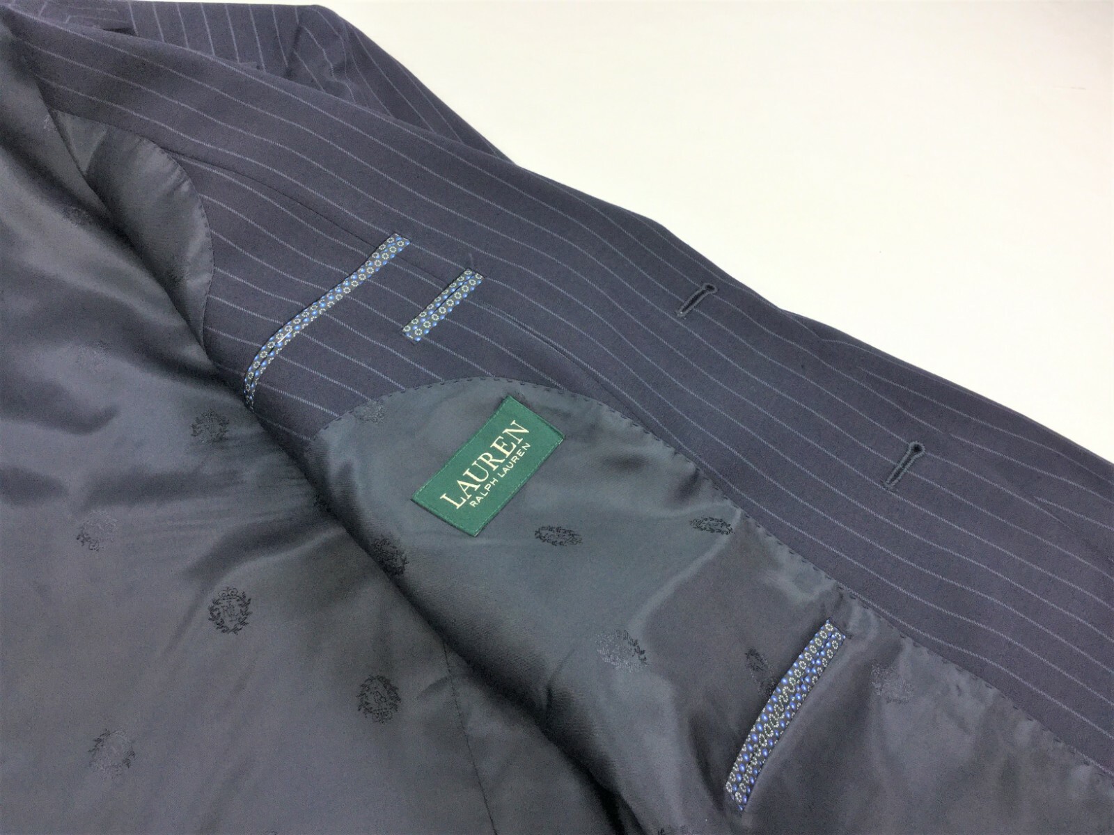 $450 Lauren Ralph Lauren Two Button Wool Blend Pinstriped Suit Jacket 42L 48L