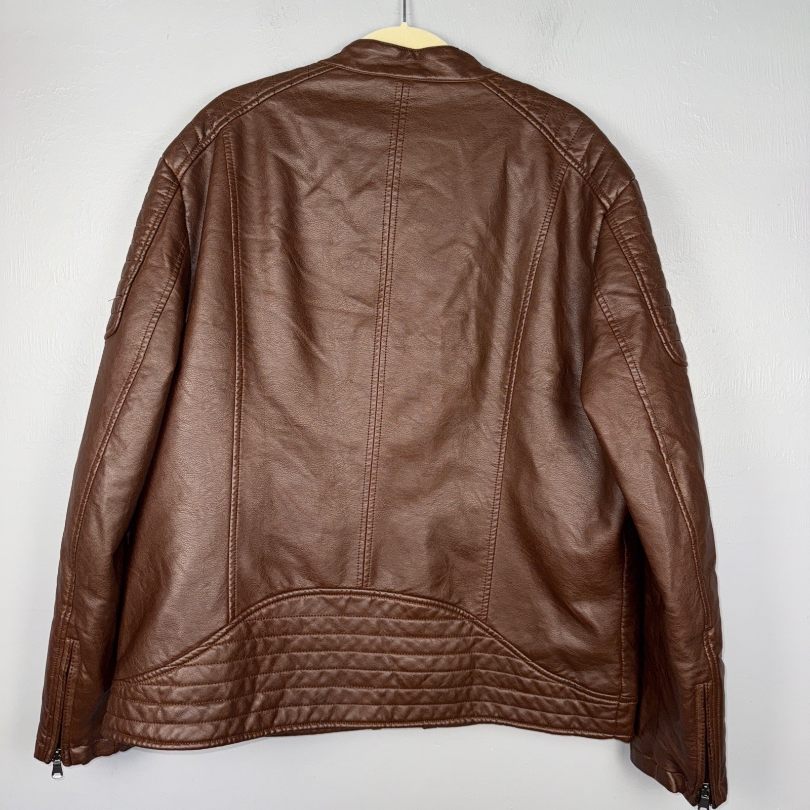 PRONTO UOMO Faux Leather Jacket Men’s XXL Full Zip Cognac Brown Vegan *READ