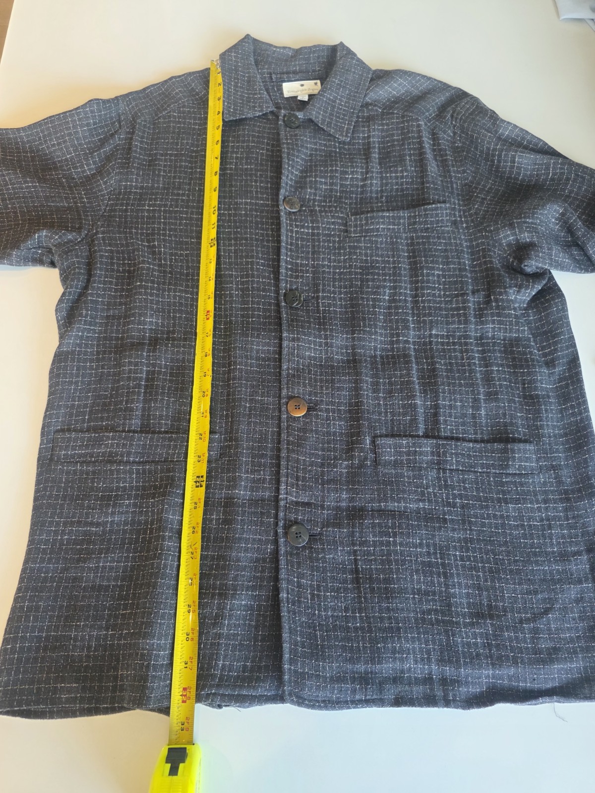Ermenegildo Zegna Men’s Blue Check Wool Button-Front Jacket w/ Pockets 52