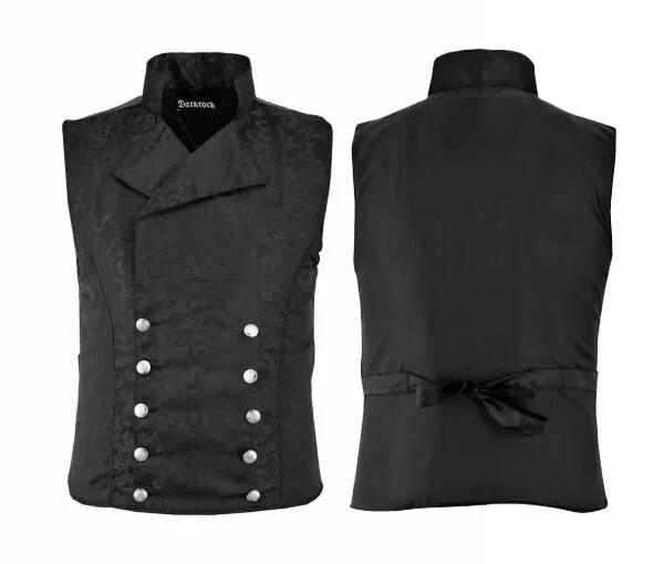 Mens Steampunk Double Breasted Waistcoat Black Vest Gothic Western Reenactment