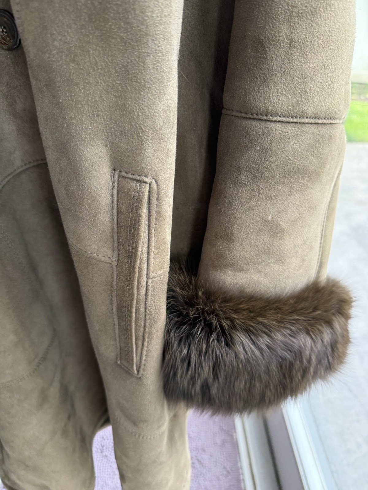 Brown Fur Trim Hooded Lined Coat Button Closure Unisex Adults Regular XL