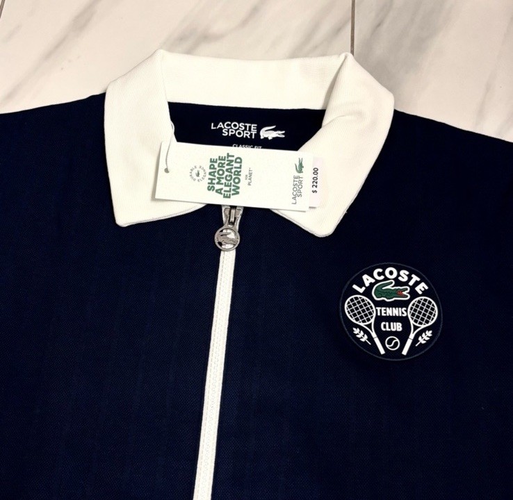Lacoste Men’s Full Zip Tennis Jacket Navy Blue White $220 New
