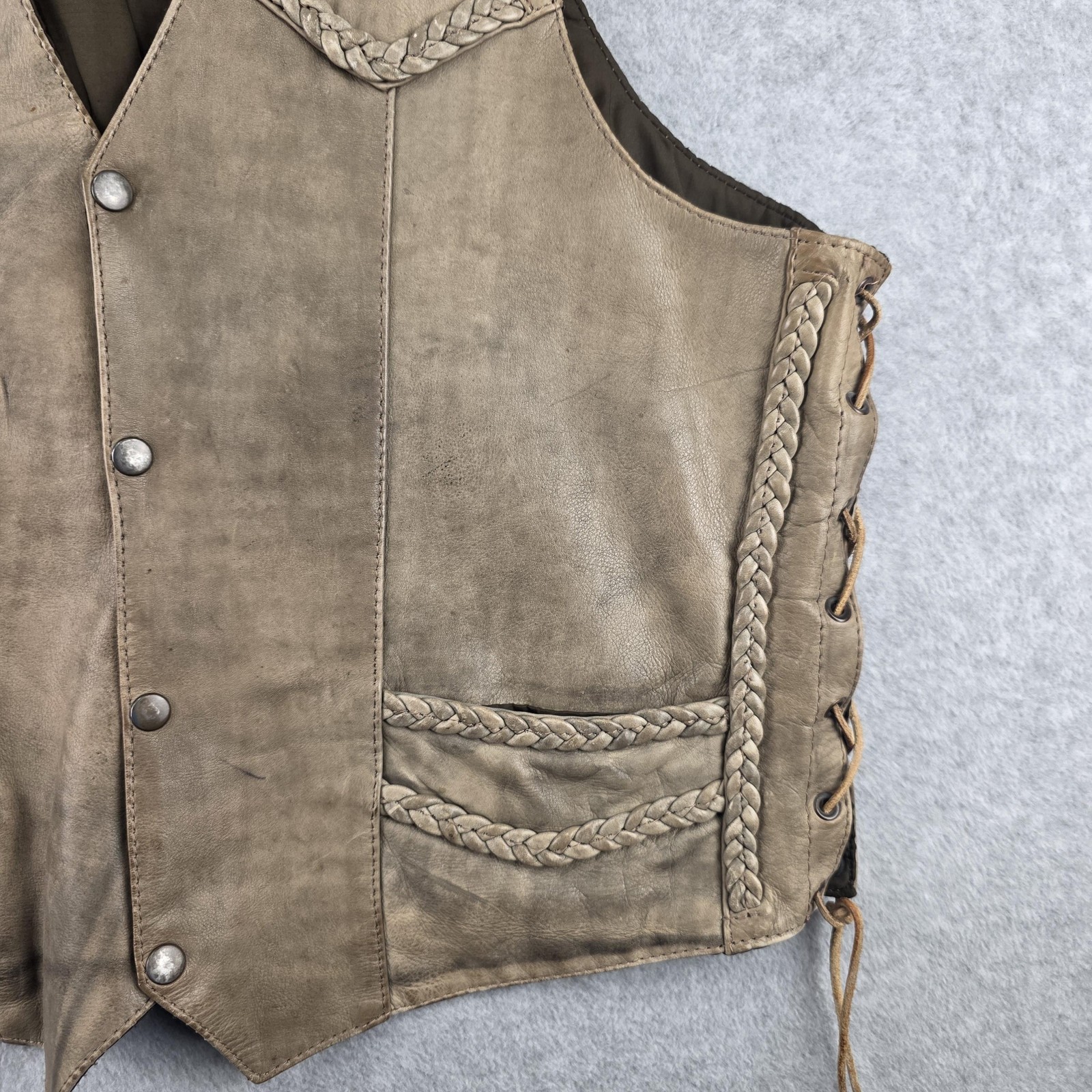 The Leather Shop Vest Mens XL Brown Leather Eagle Scenic Biker Lace Up Vest