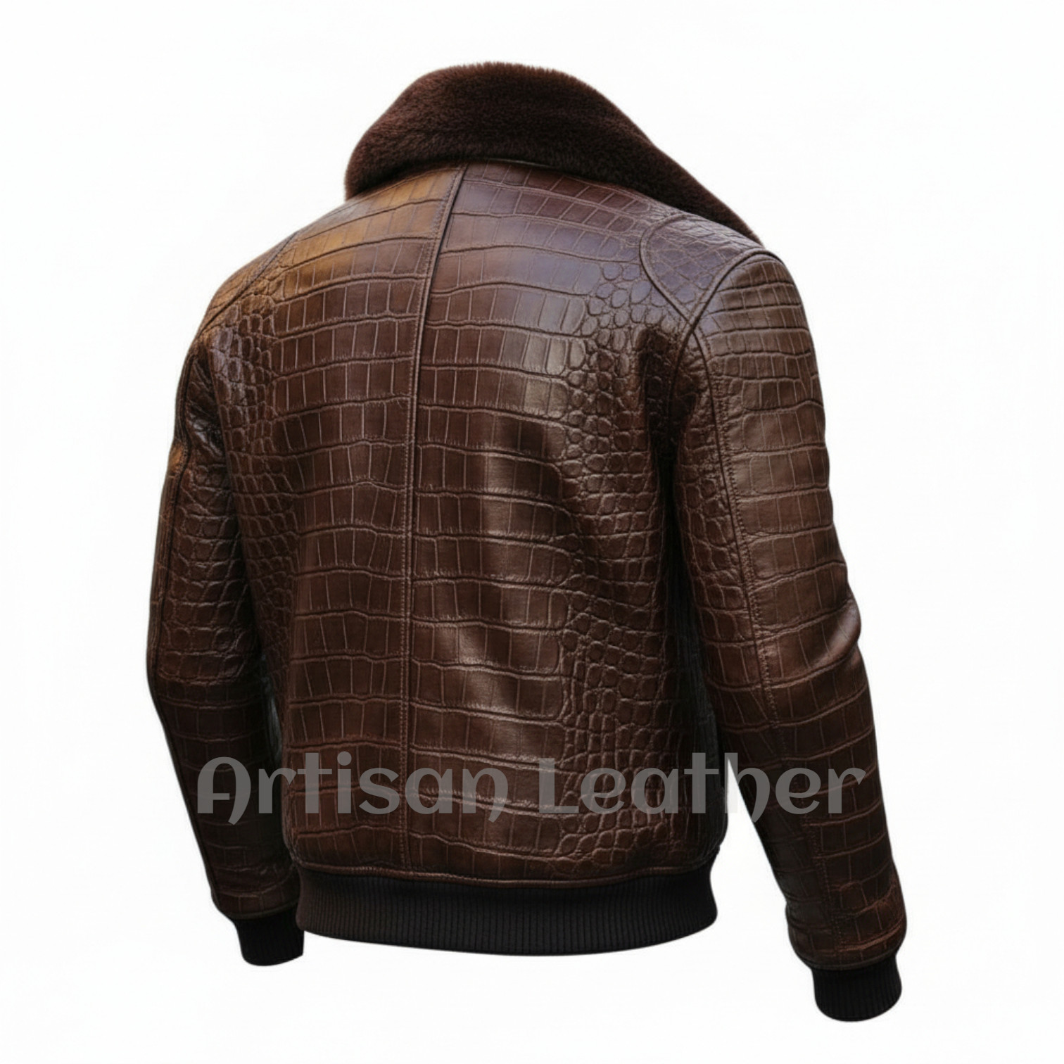 Luxury Crocodile Embossed Leather Jacket Men’s Fur Lined Winter Coat Bomber