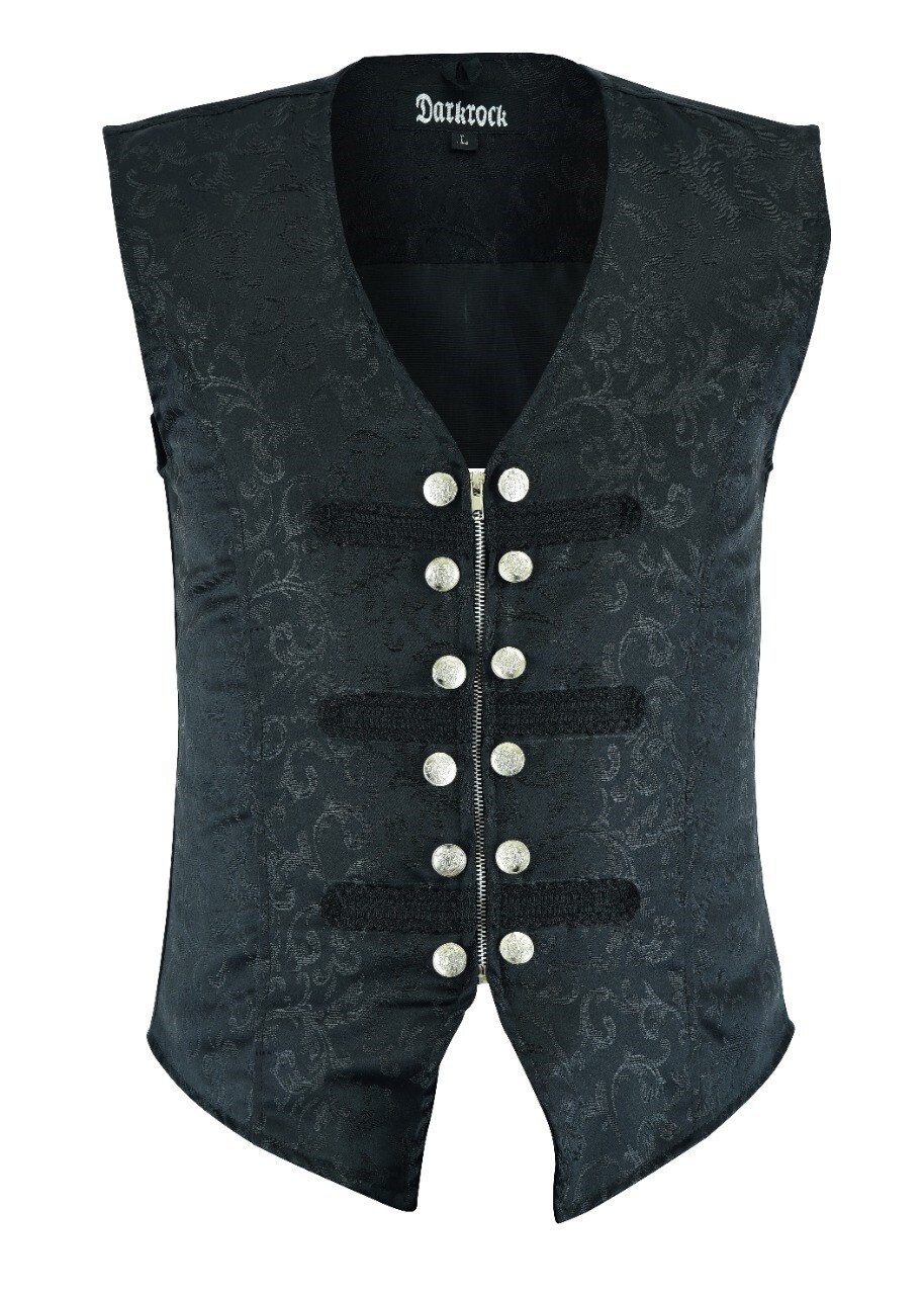 MEN’S BLACK BROCADE TAILORED VICTORIAN SINGLE BREASTED WAIST COAT VEST/USA