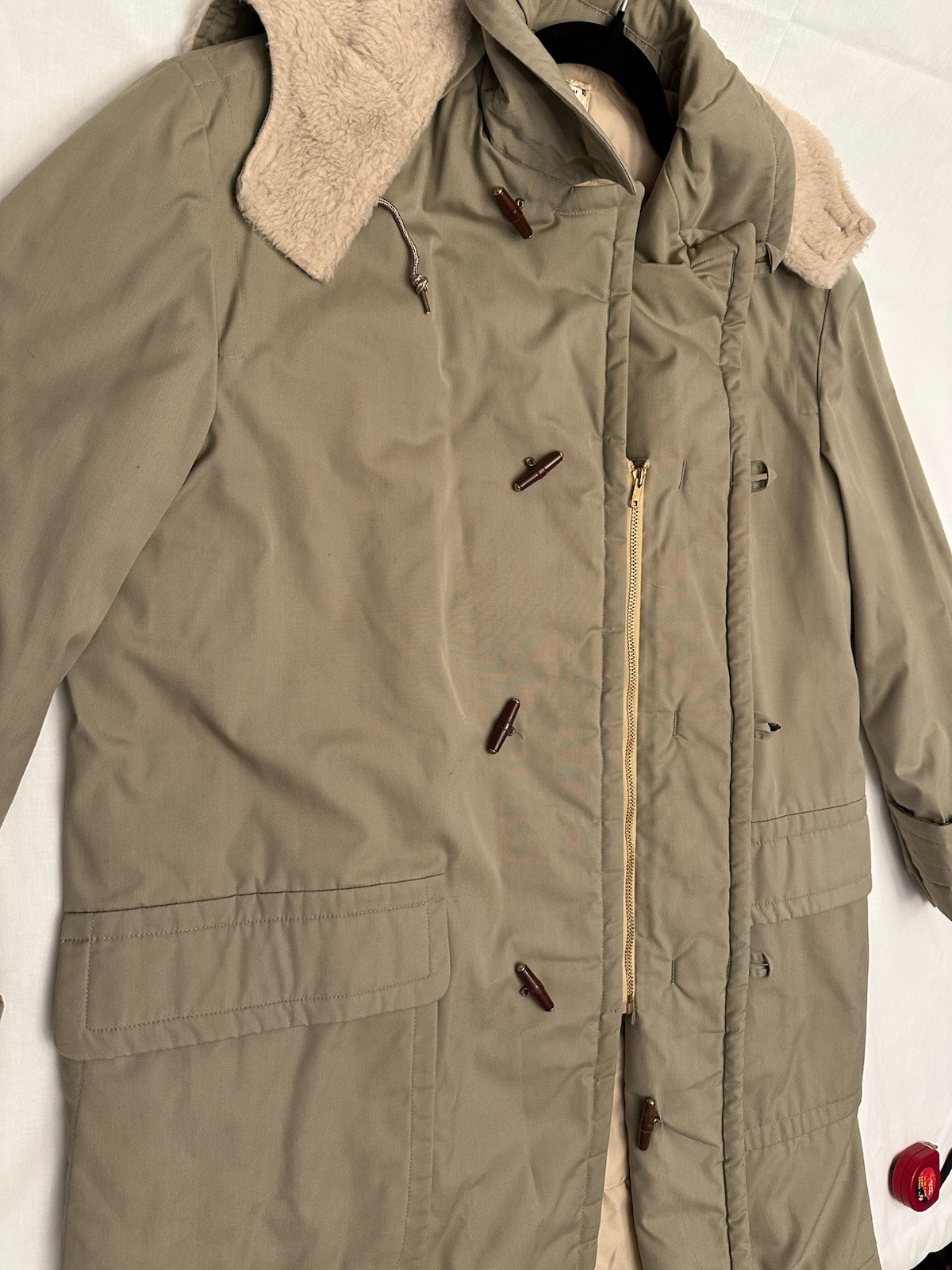 Vintage McGregor Tan Chore barn Quilted jacket hooded coat barrel button & zip L
