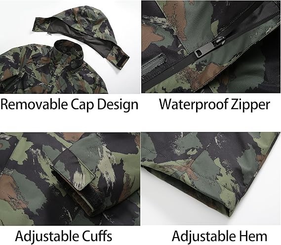 Mens Rain Jacket Lightweight Waterproof With Hooded Outdoor Raincoat Jacket F…