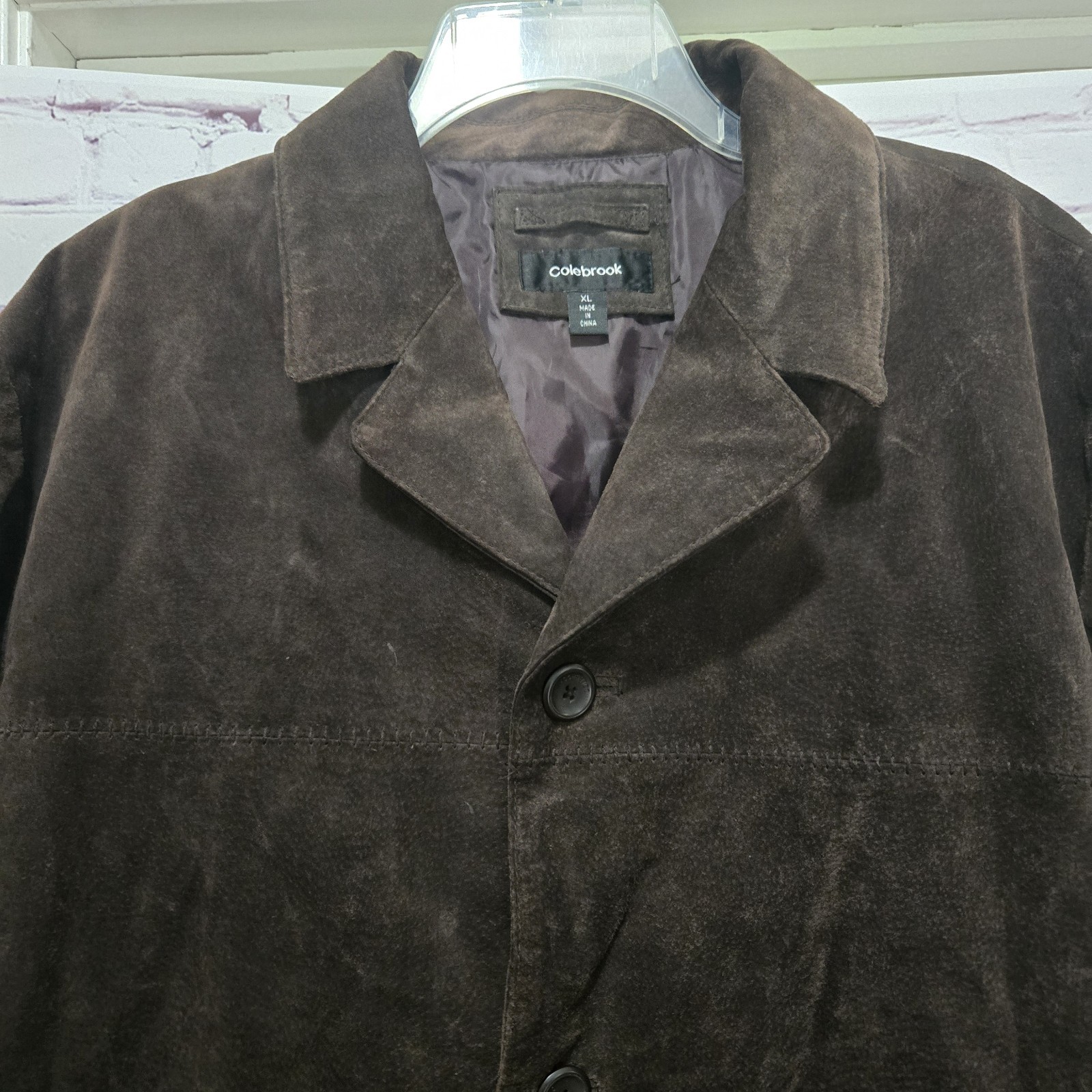 Colebrook Mens XL Vintage Suede Leather Jacket Button Close Medium Length Brown