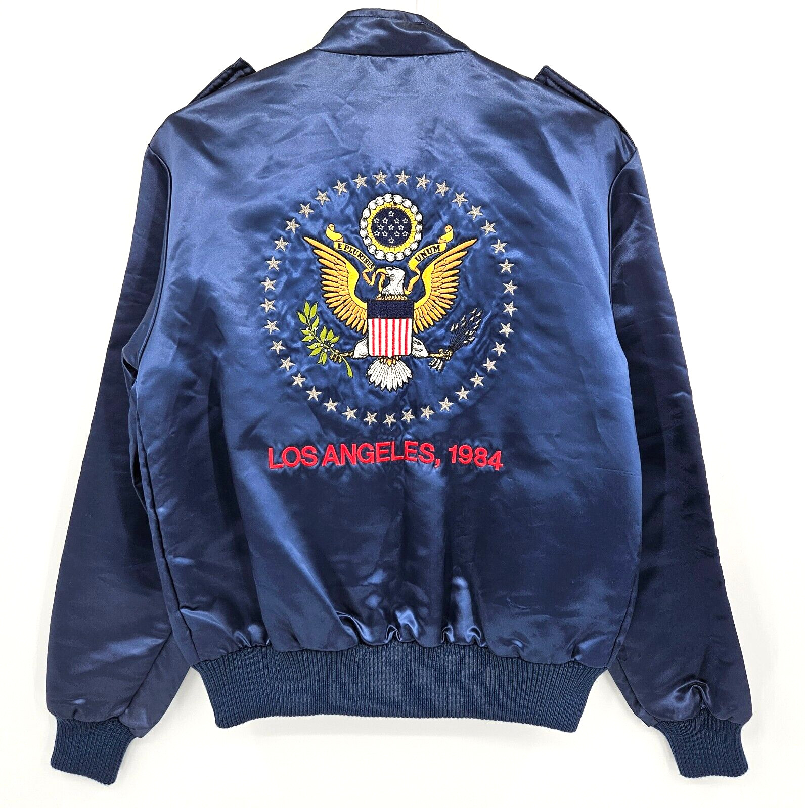 Vtg 1984 Style Auto USA-1 Competition LA Olympics Satin Bomber Racing Jacket M