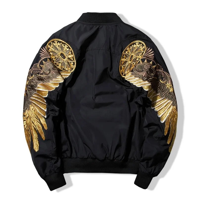 Luxury Men’s Eagle Wings Embroidery Bomber Jacket Hip Hop Streetwear Pilot Coat