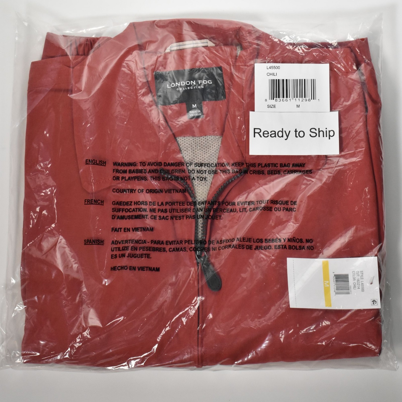 London Fog Mens Auburn Golf Jacket M Medium Chili Red Zip Front Windbreaker NEW