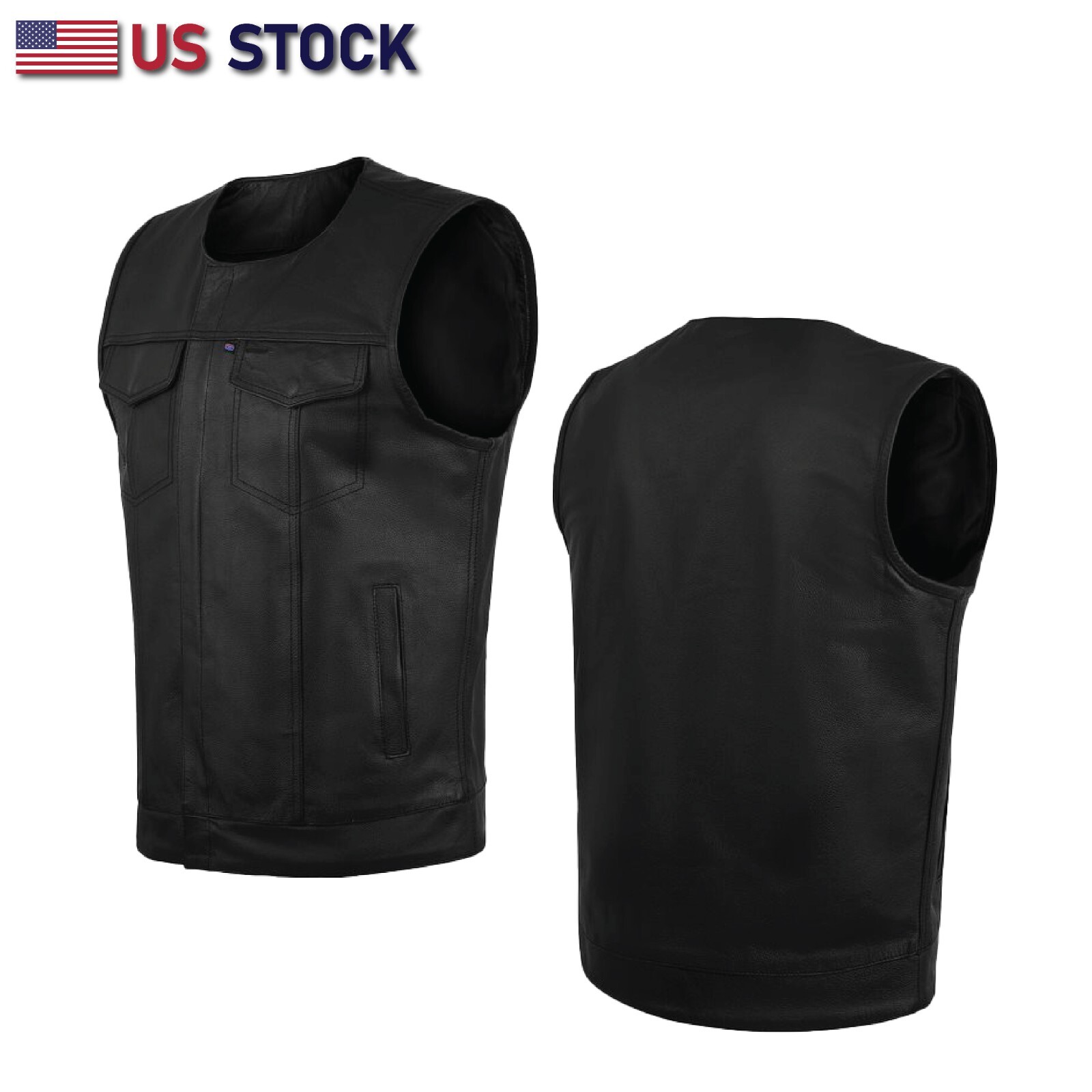Men’s SOA Collarless Leather Vest Motorcycle Biker Club Concealed Carry Outlaws