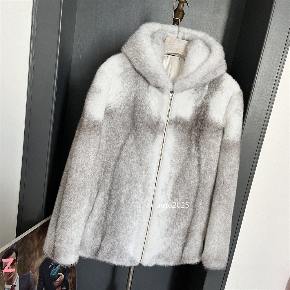 Winter Plus Size Mink Fur Coat Mens Hooded Zipper Short Zip Jacket Warm Outwear