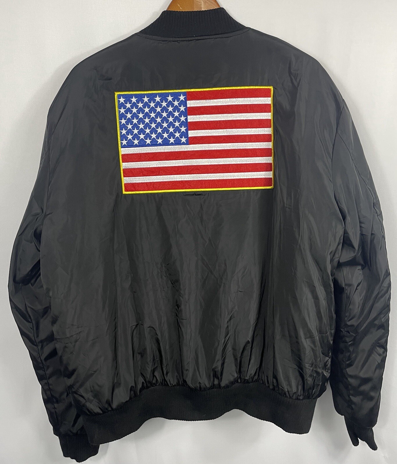 i5 Apparel United States Flag Men’s LARGE Black Full Zip Bomber Jacket NWT
